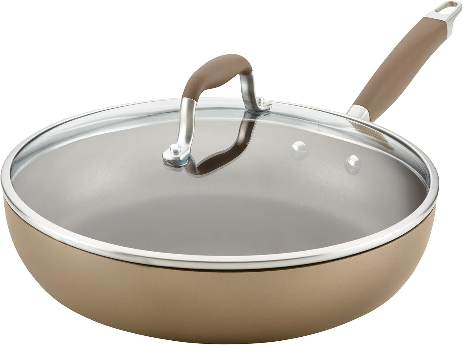 Anolon Advanced Home 12" Hard-Anodized Nonstick Deep Frying Pan with Lid, Bronze