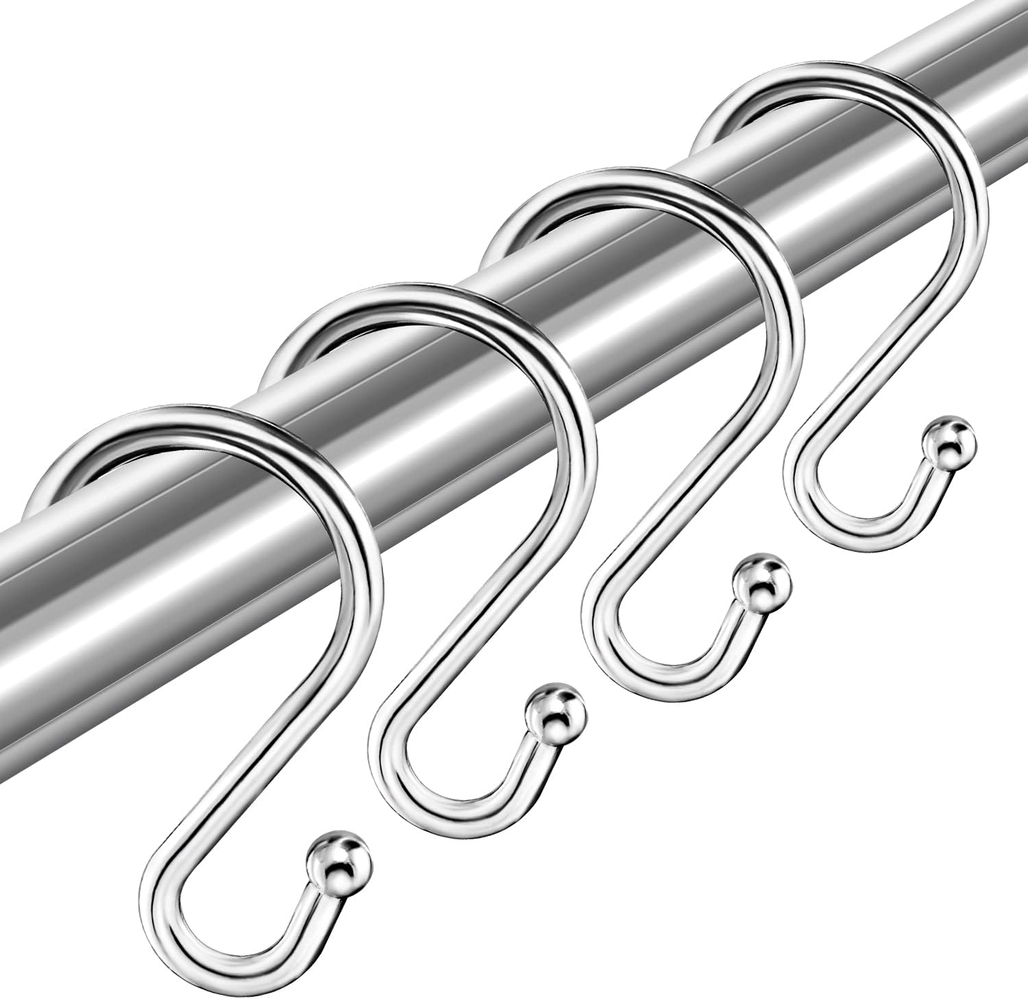 Shower Curtain Hooks Rings, Stainless Steel S Shaped Shower Hooks Rust Proof, Shower Curtain Hangers for Shower Curtain, Kitchen, Wardrobe & Garden,