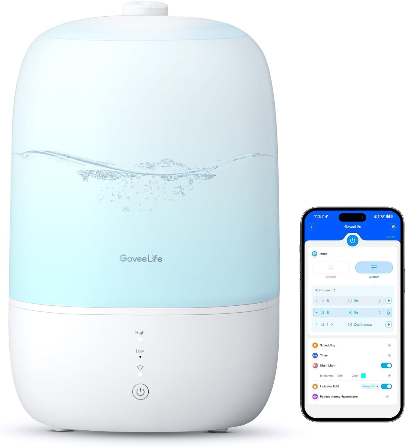 White and Blue Smart Humidifier with Essential Oil Diffuser