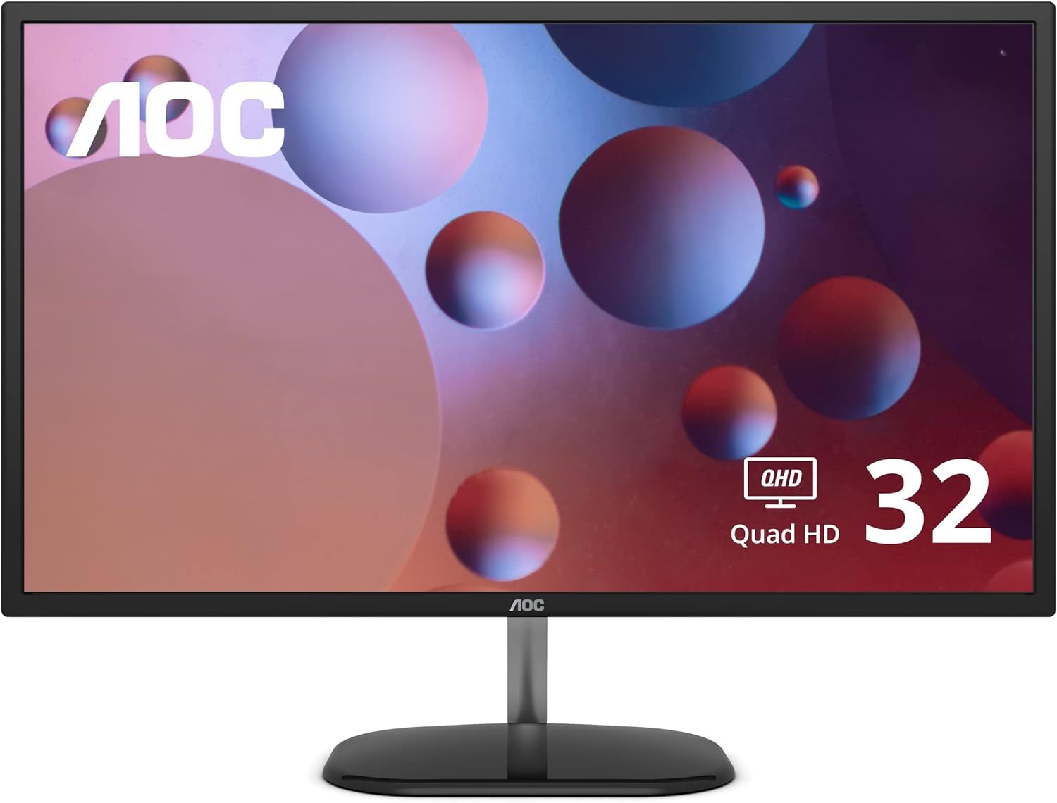 AOC Q32V3S 32" 2560x1440 2K QHD monitor, IPS Panel, 75Hz refresh rate for casual gaming, 103% sRGB Coverage, VESA, HDMI/DP Ports,Black