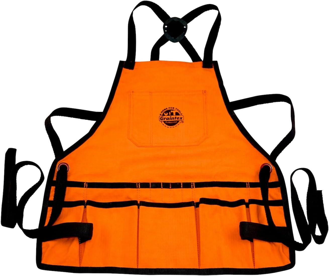 Graintex CA2393 :: Bib Apron 16 Pocket Orange Color Rip-stop Canvas, One Size Fits All