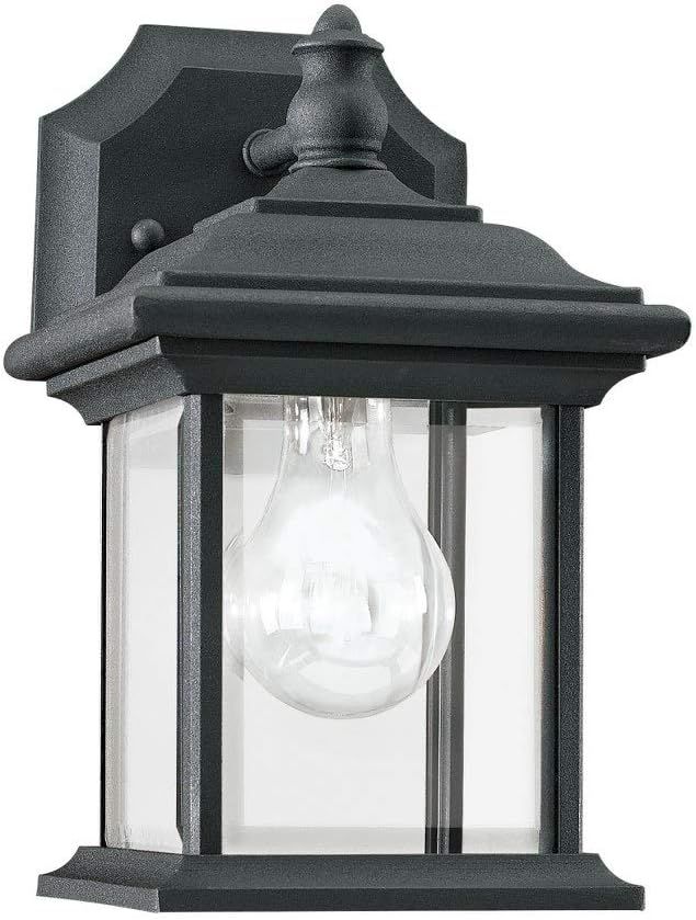 Sea Gull Lighting 85200-12 Wynfield One-Light Outdoor Wall Lantern with Clear Beveled Glass Panels, Black Finish