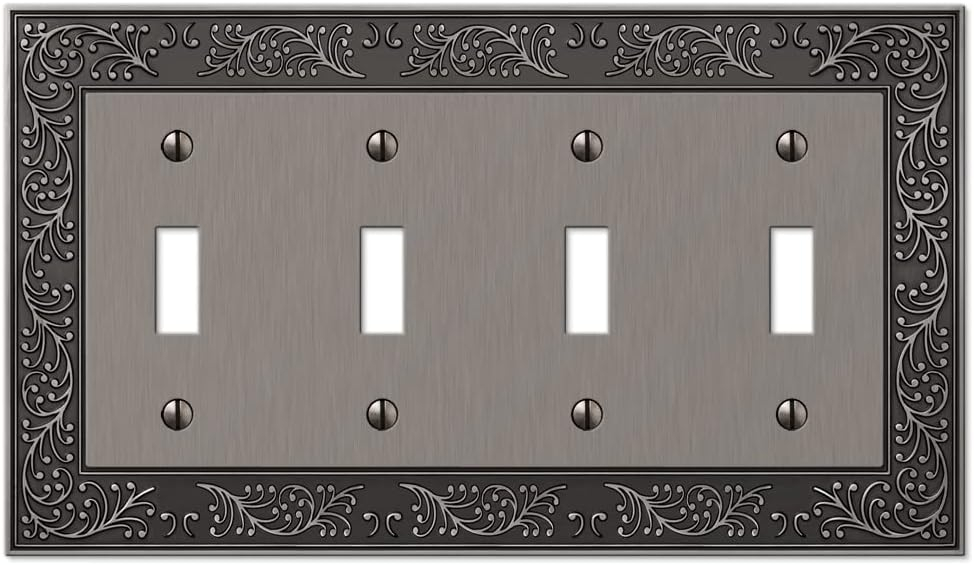 English Garden 4 Gang Toggle Metal Wall Plate - Antique Nickel