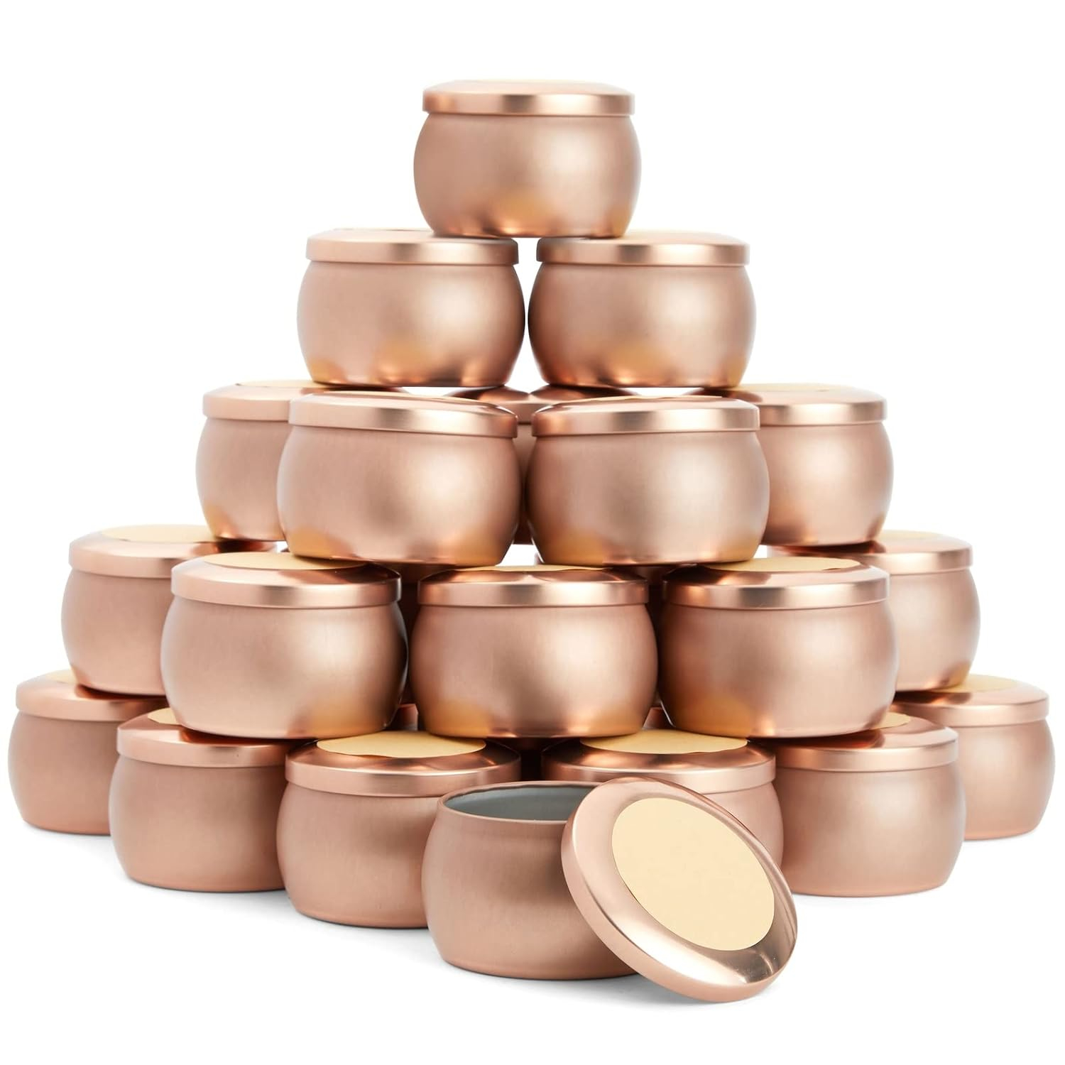 Bright Creations 24 Pack Candle Jars for Making Candles 4oz, Bulk Empty Tins with Lids and Labels for DIY Crafts, Gifts (Rose Gold, 3x2 in)