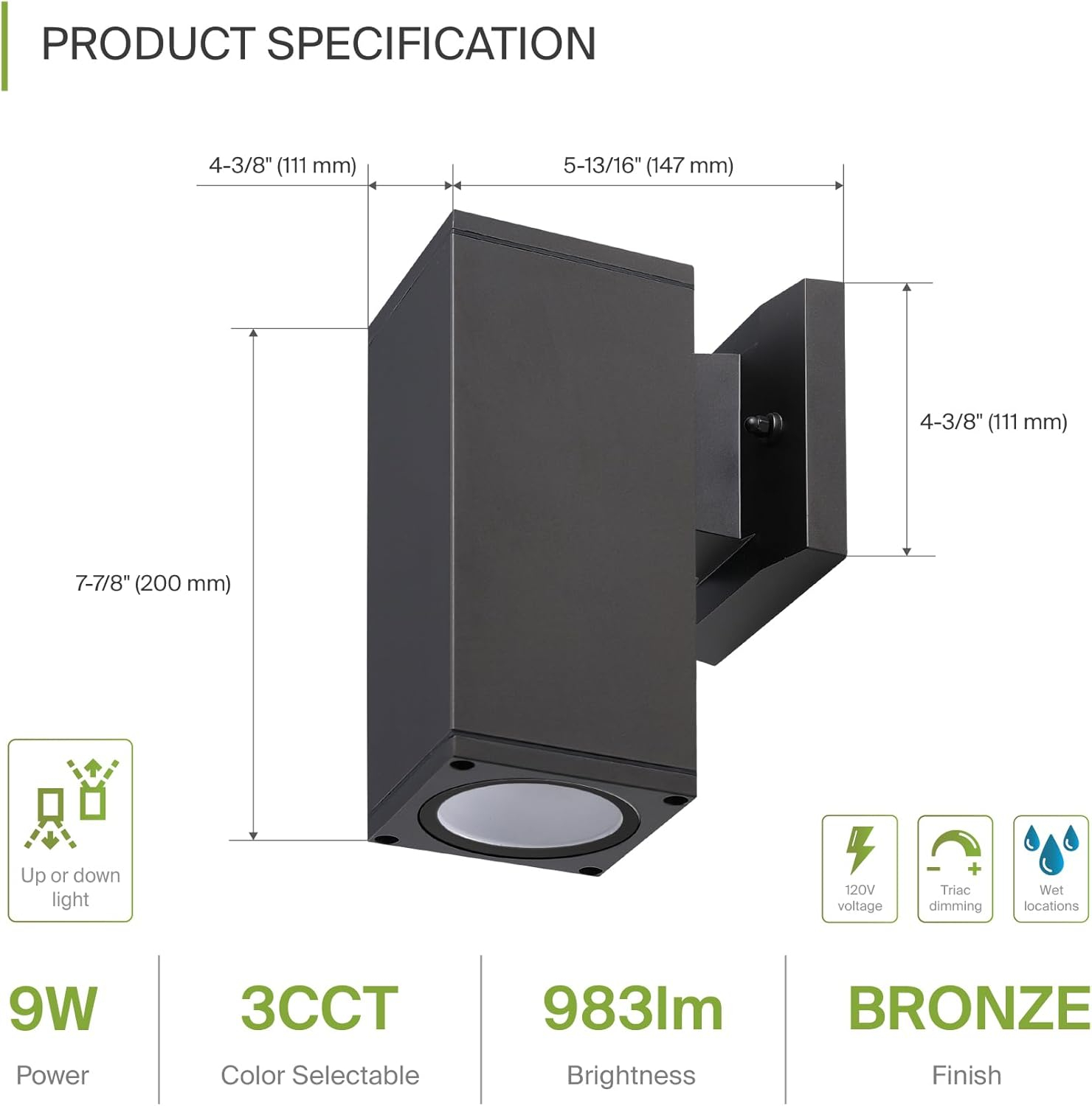 ASD LED 1-Way Round Cylinder Wall Light Fixture | 9W 1000LM 3000-5000K 120V | 3CCT, Photocell, Wateproof, ETL Listed | Exterior Patio Lighting Sconce, Dusk to Dawn Outdoor Lamp | Dark Bronze