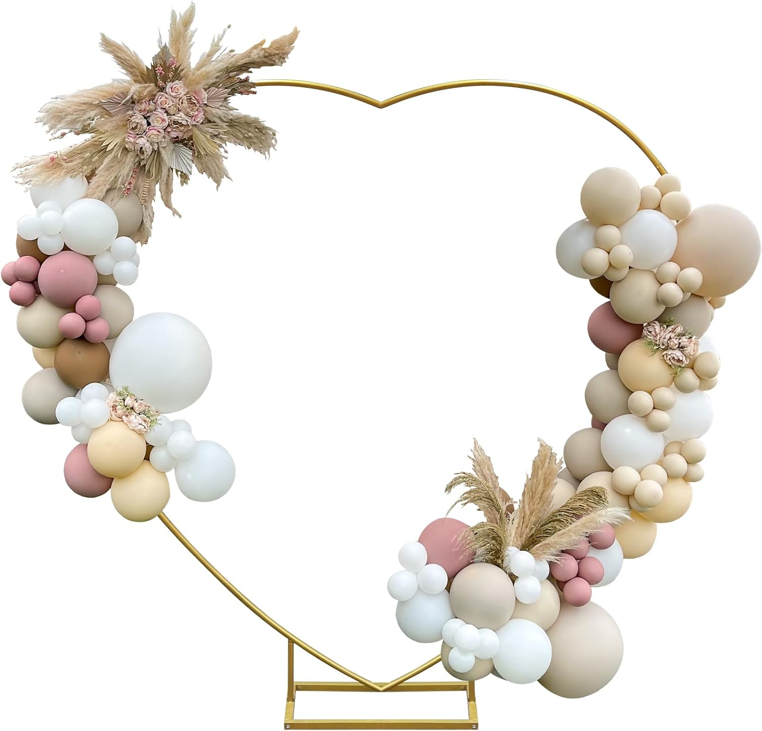 Gold Heart-Shaped Metal Wedding Arch with Square Base