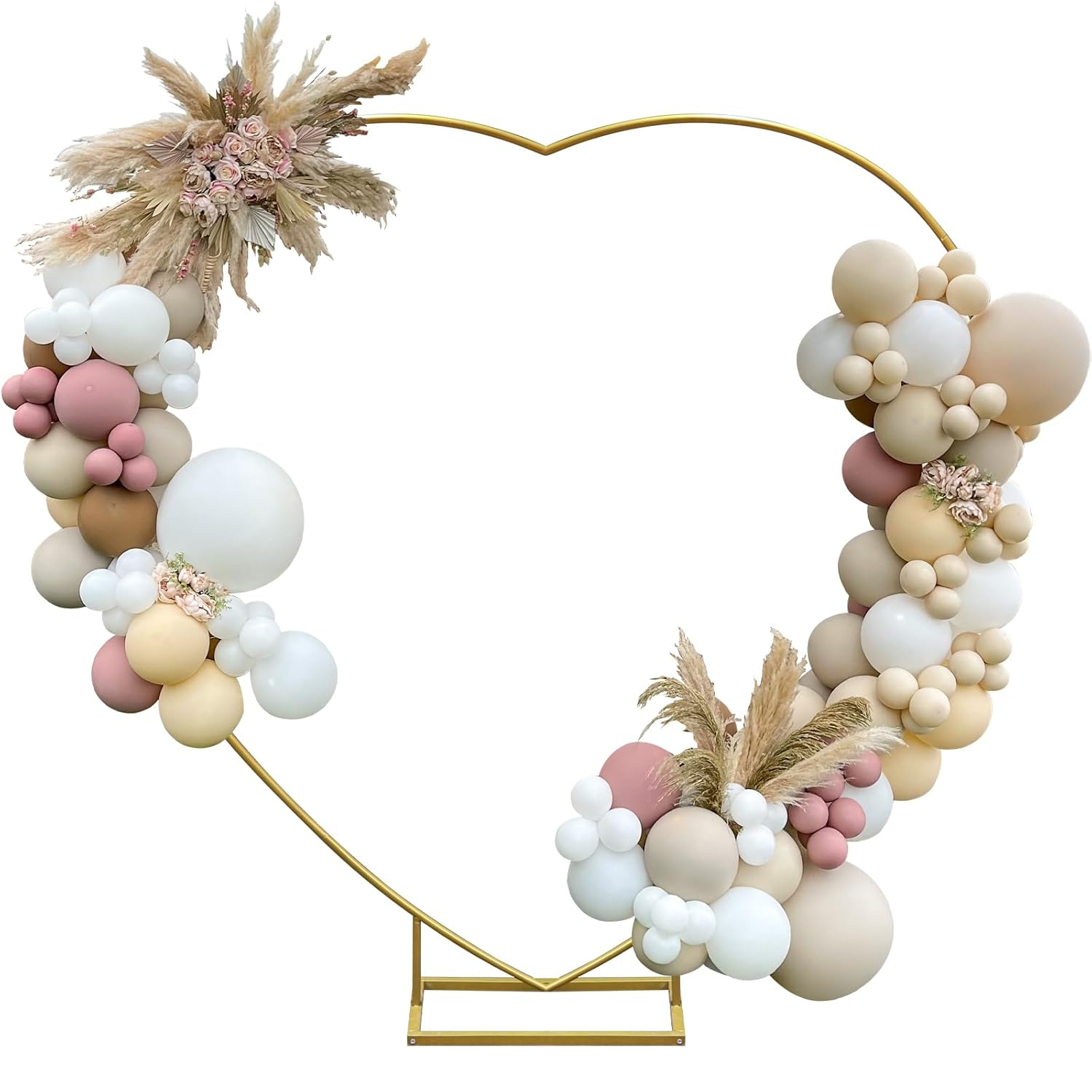 Gold Heart-Shaped Metal Wedding Arch with Square Base