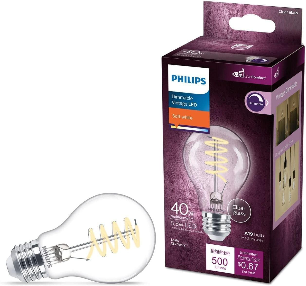 Vintage Clear Spiral Filament Dimmable LED Bulb, Soft White