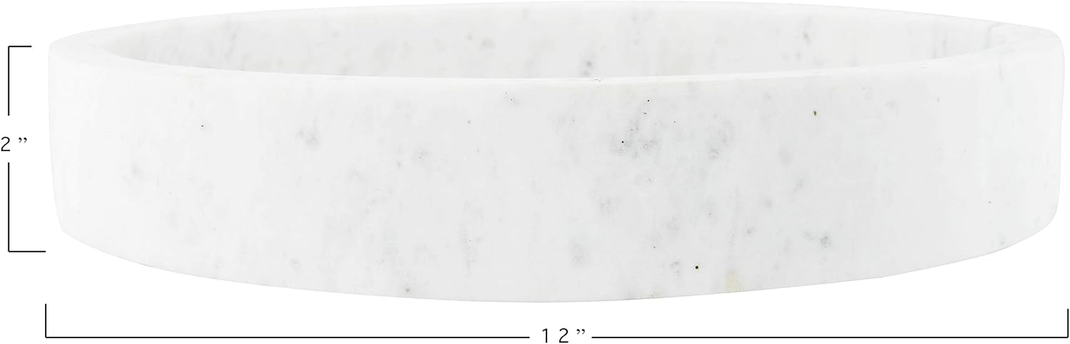 Creative Co-Op Minimalist Round Carved Marble Tray or Charcuterie Board, White