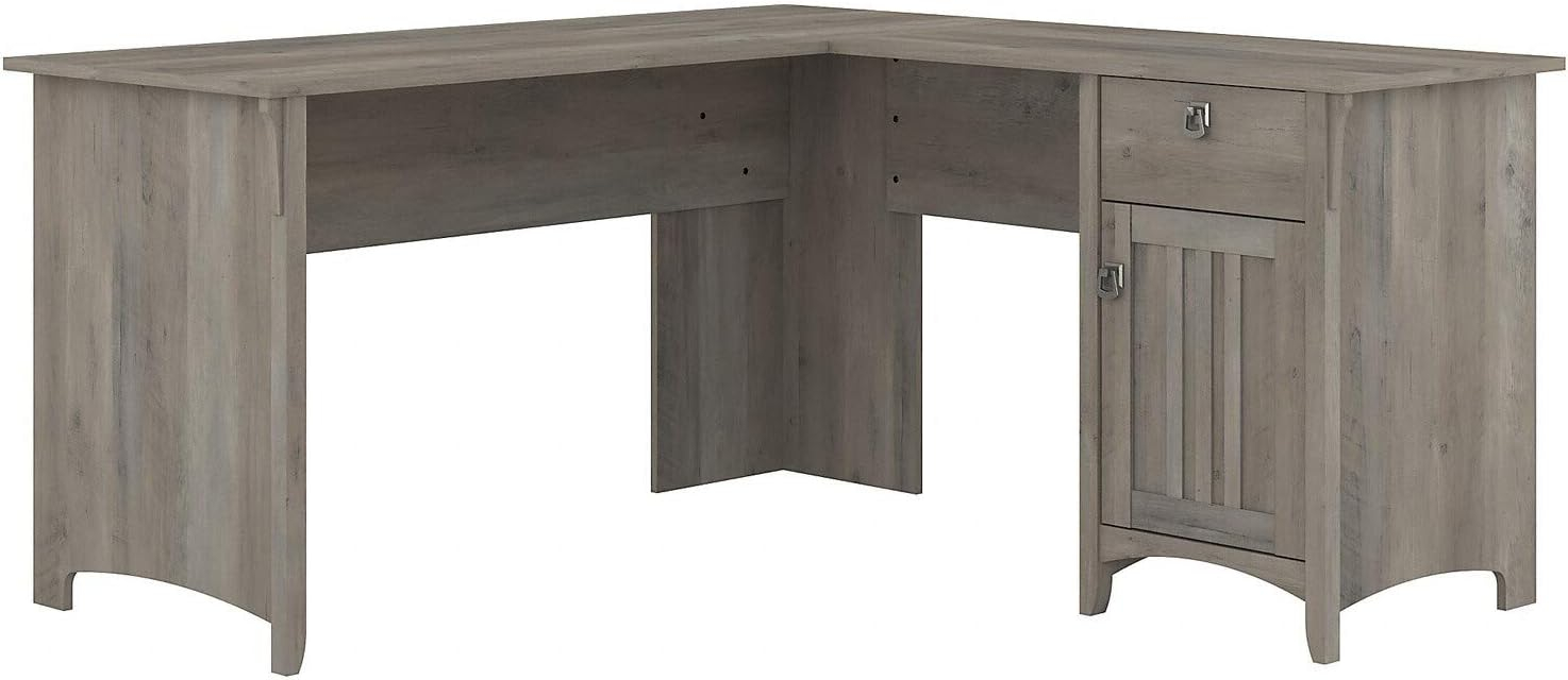 Bush Furniture Salinas 60" L Shaped Desk with Storage, Driftwood Gray