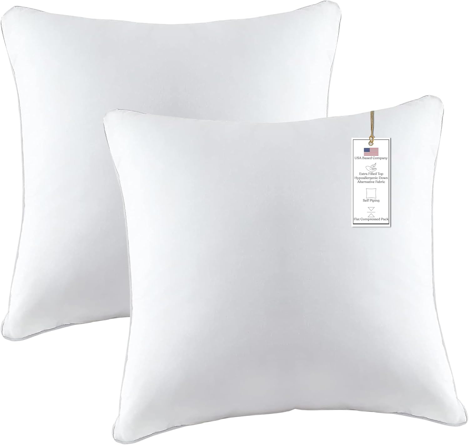 A1 Home Collections Throw Pillow Insert Hypoallergenic Down Alternative Extra Filled, (Pack of 2), Square, 18x18 Inches Bed and Couch Pillows - Indoor Decorative Pillows, White