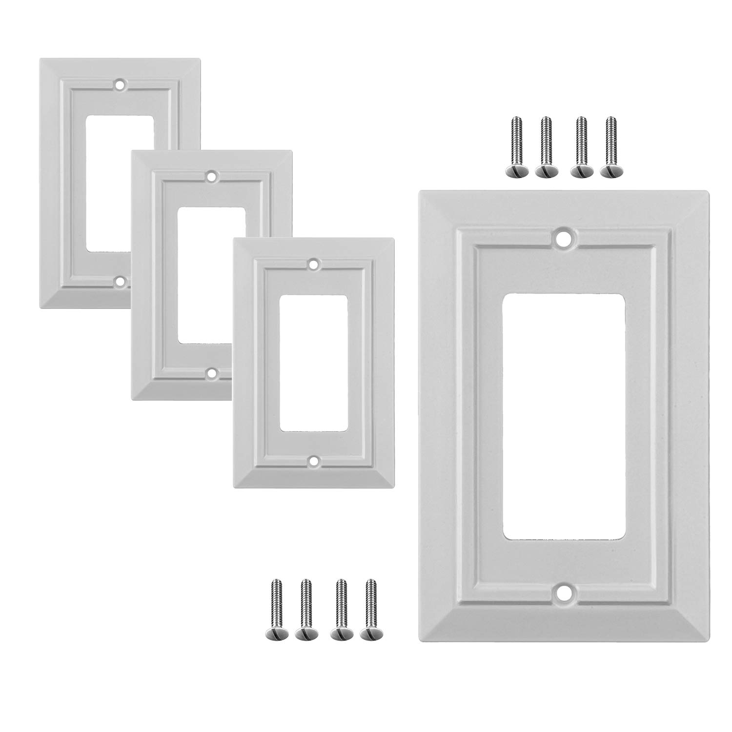 4 Pack Single Decorator Switch Cover Plate White Classic Decorative Decorator Switch Plates Cover 1 Gang Rocker Wall Plate Cover for Duplex Toggle