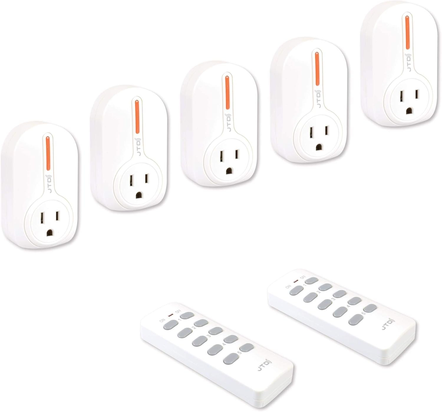 Jtd 5 Pack Remote Control Outlet Switch 3Rd Generation Energy Saving Autoprogrammable Wireless Electrical Plug Switch For Household Appliances Lighting Andamp Electrical Equipment 2 Remotes