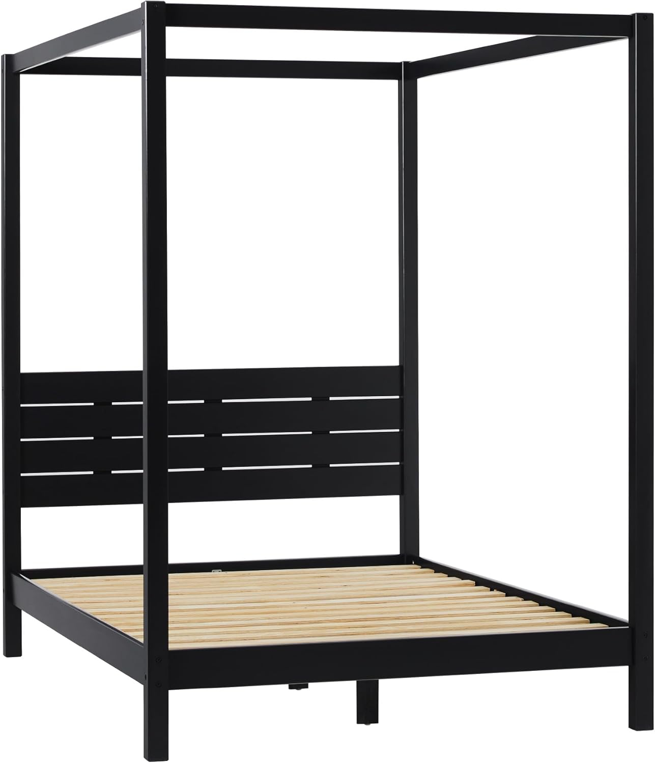 Walker Edison Minimalist Solid Wood Canopy Full Bed, Black
