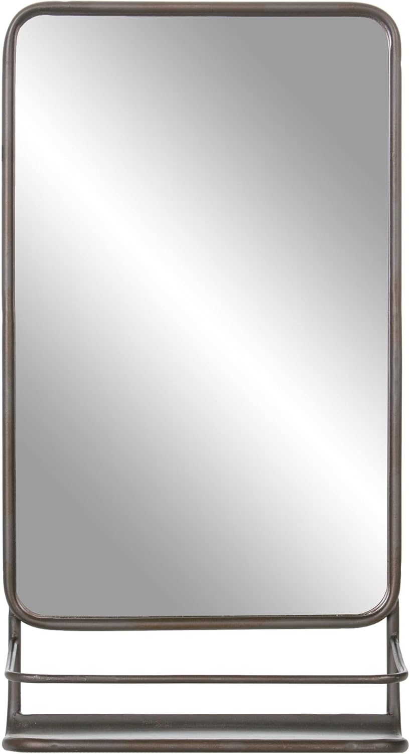 Patton Wall Decor Gray Bronze Metal Wall Accent Mirror with Shelf, 16" x 40"