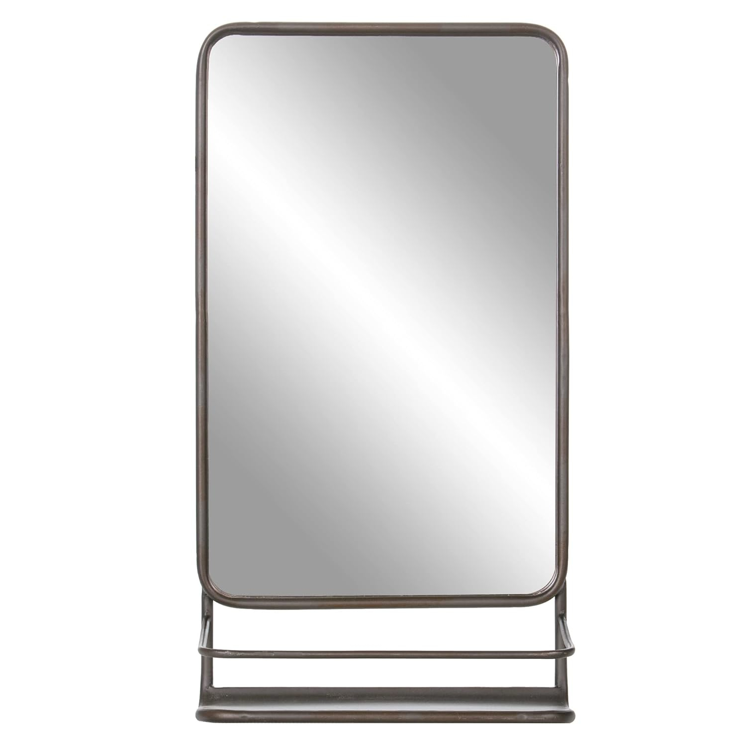 Patton Wall Decor Gray Bronze Metal Wall Accent Mirror with Shelf, 16" x 40"