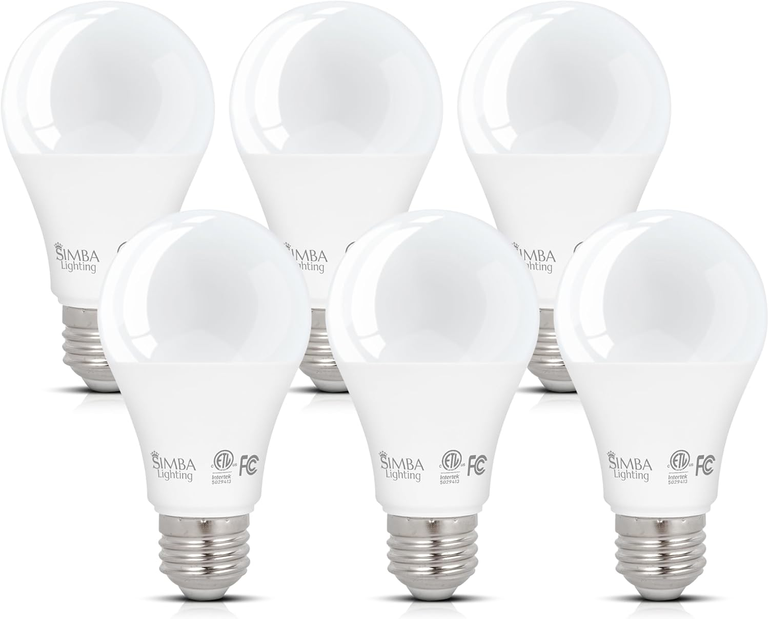 Simba Lighting LED A19 ETL Listed 9W 60W-75W Equivalent Dimmable Bulbs 120V E26 Base 5000K Daylight 6-Pack