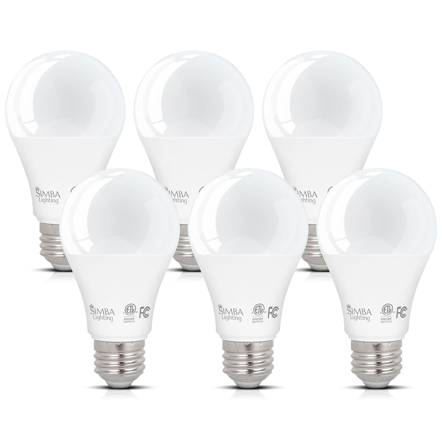 Simba Lighting LED A19 ETL Listed 9W 60W-75W Equivalent Dimmable Bulbs 120V E26 Base 5000K Daylight 6-Pack