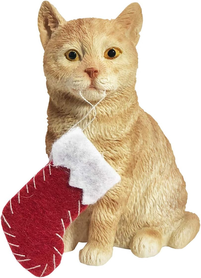 Hand-Painted Ginger Tabby Cat Christmas Ornament with Stocking