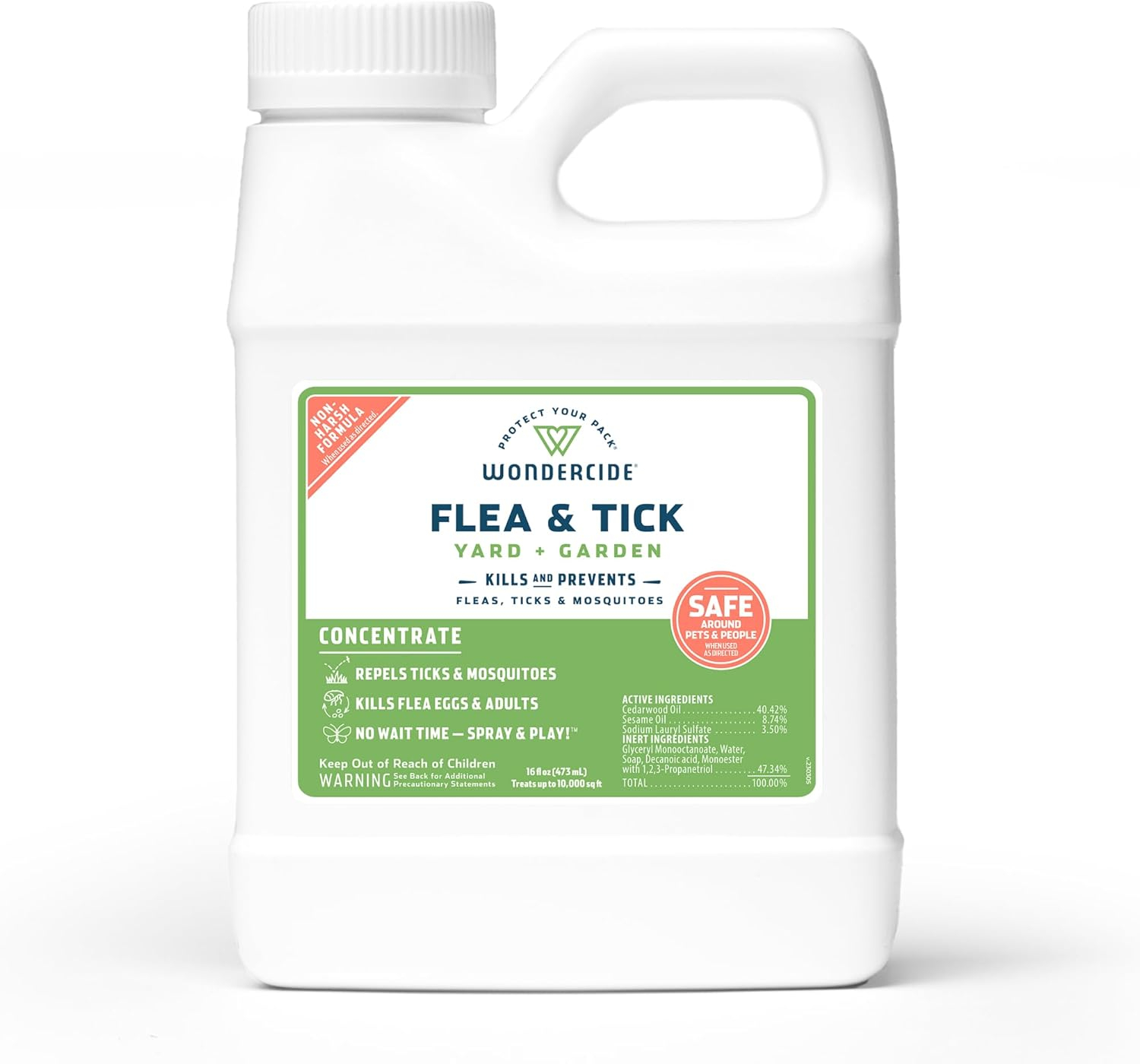 Wondercide - Flea and Tick Spray Concentrate for Yard and Garden with Natural Essential Oils – Kill, Control, Prevent, Fleas, Ticks, Mosquitoes and Insects - Safe Around Pets, Plants, Kids - 16 oz