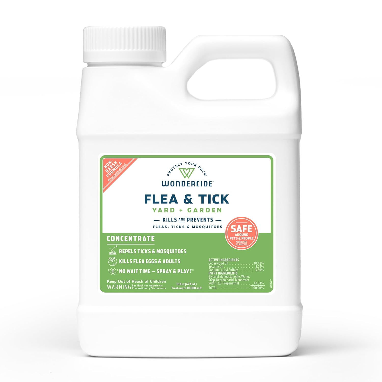 Wondercide - Flea and Tick Spray Concentrate for Yard and Garden with Natural Essential Oils – Kill, Control, Prevent, Fleas, Ticks, Mosquitoes and Insects - Safe Around Pets, Plants, Kids - 16 oz