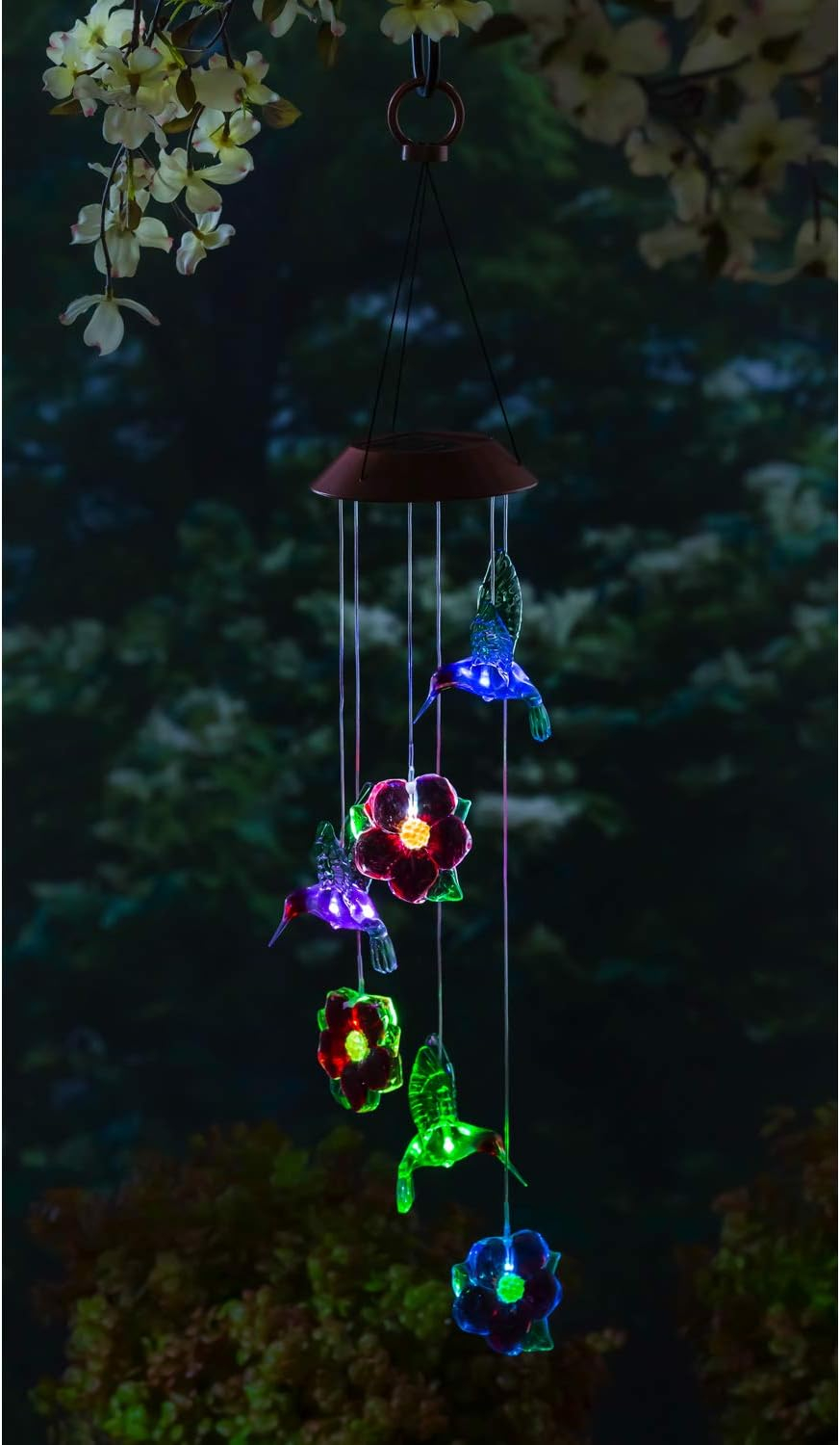 Evergreen Garden Hummingbird and Flower Color Changing Solar Mobile