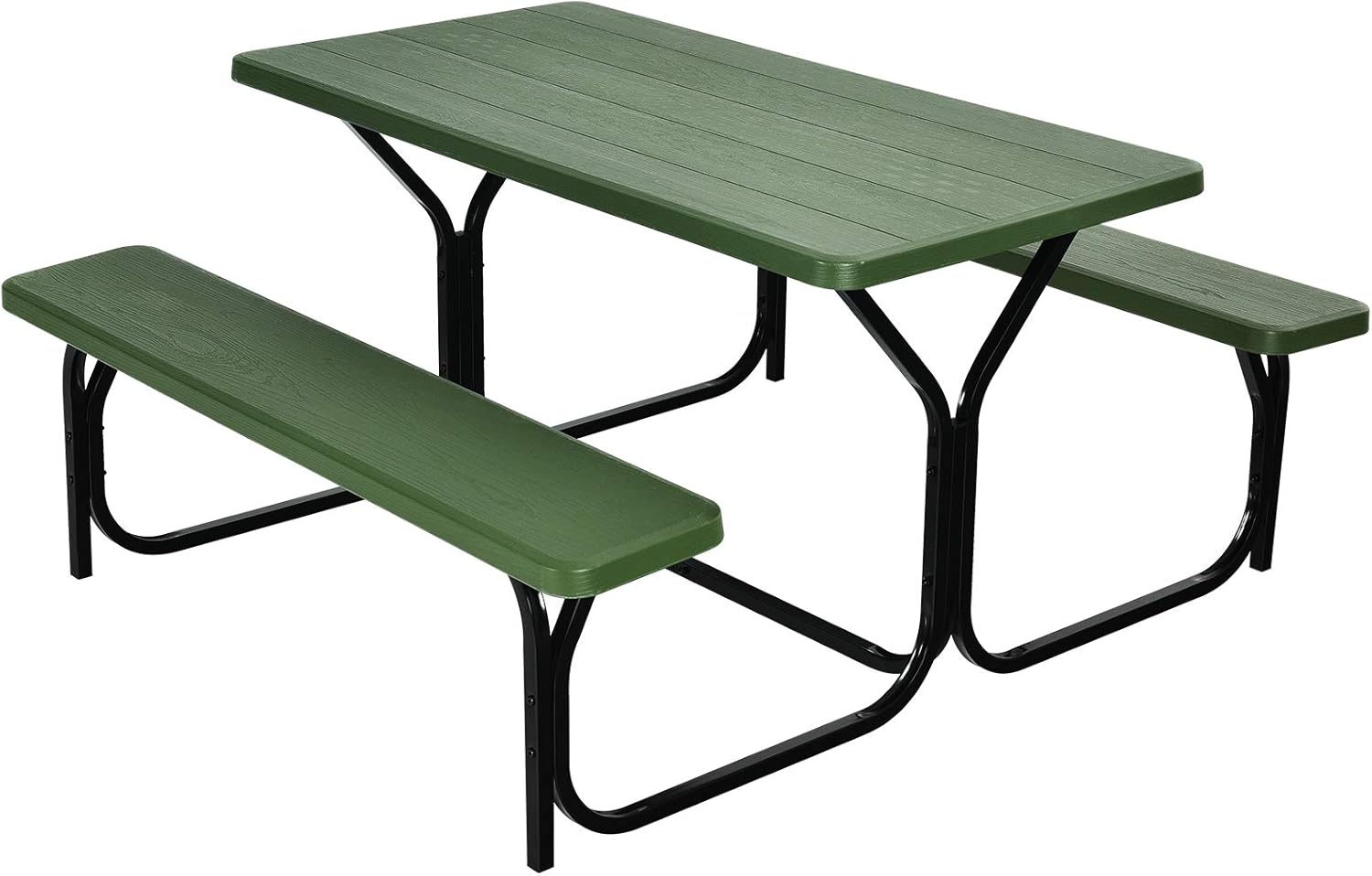 Giantex Picnic Table Bench Set Outdoor Camping All Weather Metal Base Yard Pool Dining Party Garden Patio Lawn Deck Large Camping Table (Green)