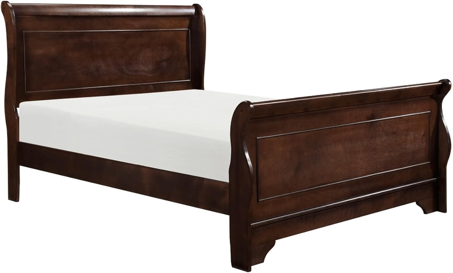 Benjara Transitional Queen Sleigh Style Bed, Dark Wood Frame, Cherry Brown Finish