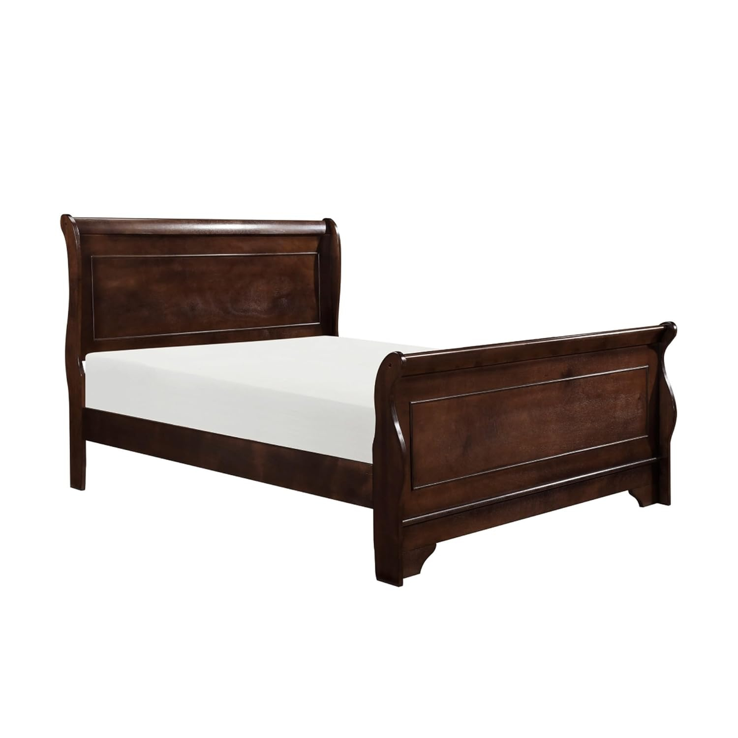 Benjara Transitional Queen Sleigh Style Bed, Dark Wood Frame, Cherry Brown Finish