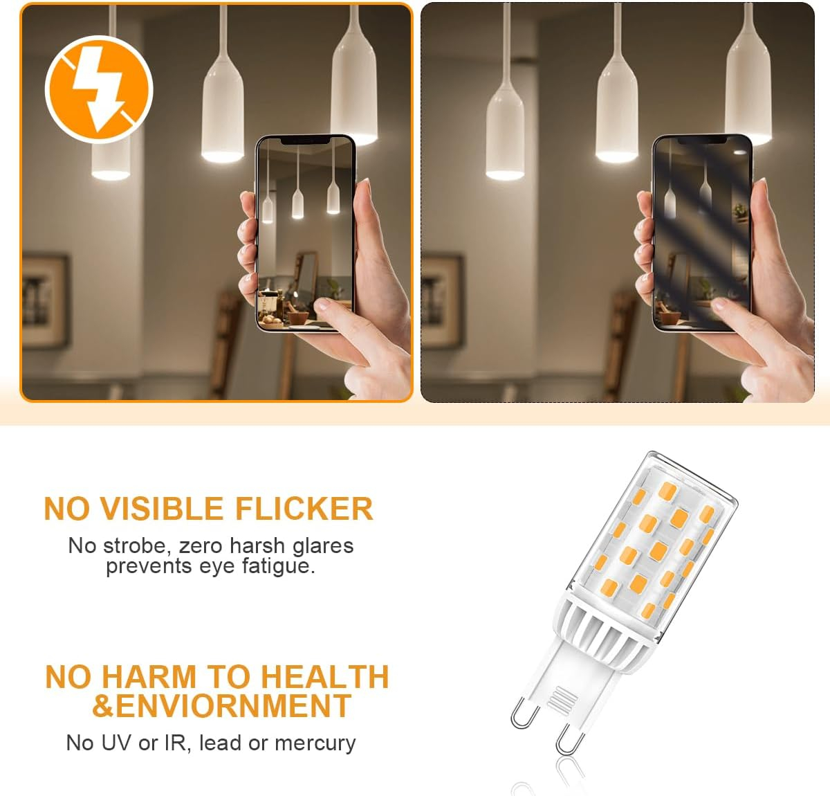 G9 LED Bulb Dimmable 4W, 40 Watt T4 G9 Halogen Equivalent, 3000K Soft Warm White, 120V Flicker Free, LED Bulbs Bi Pin Base Chandelier Lighting 450LM, Energer Saving LED Lighting (5 Pack)