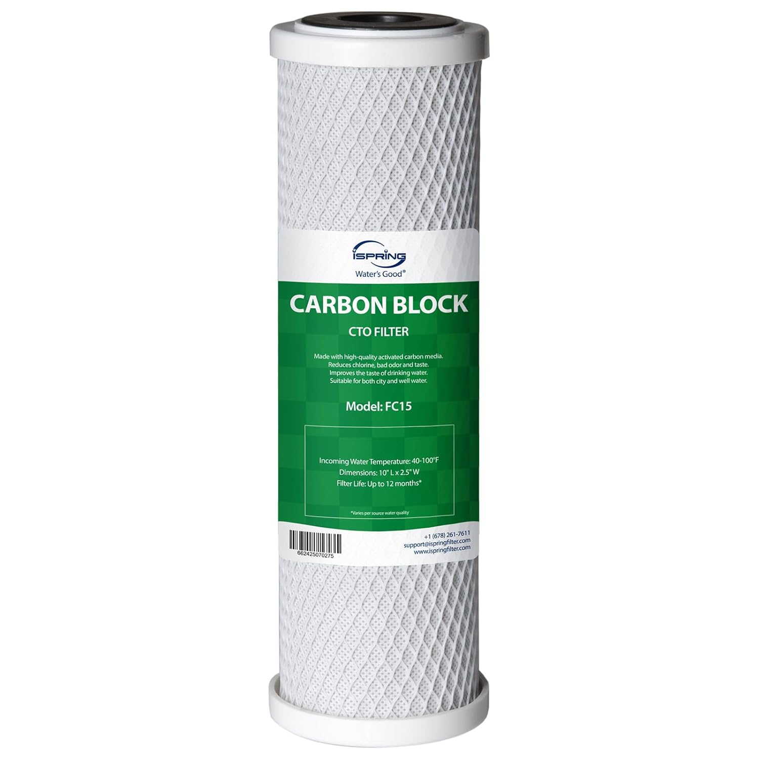 iSpring FC15 FC15-10 CTO Carbon Block Filter Cartridge, 5 Microns, 10" x 2-1/2", White