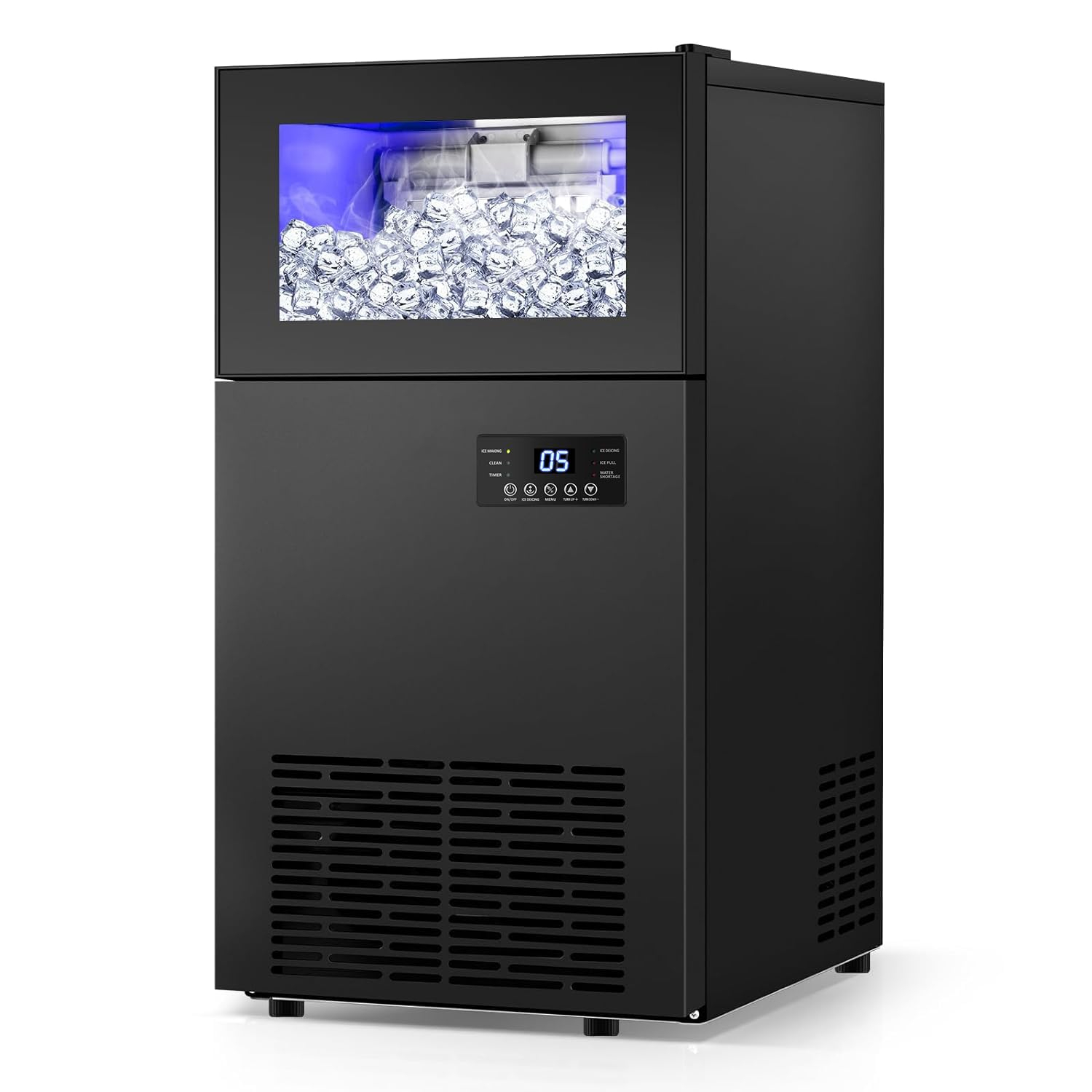 Commercial Built-in or Freestanding Ice Maker 130Lbs/24H with 35Lbs Ice Capacity, 45Pcs Ice Cubes, Stainless Steel