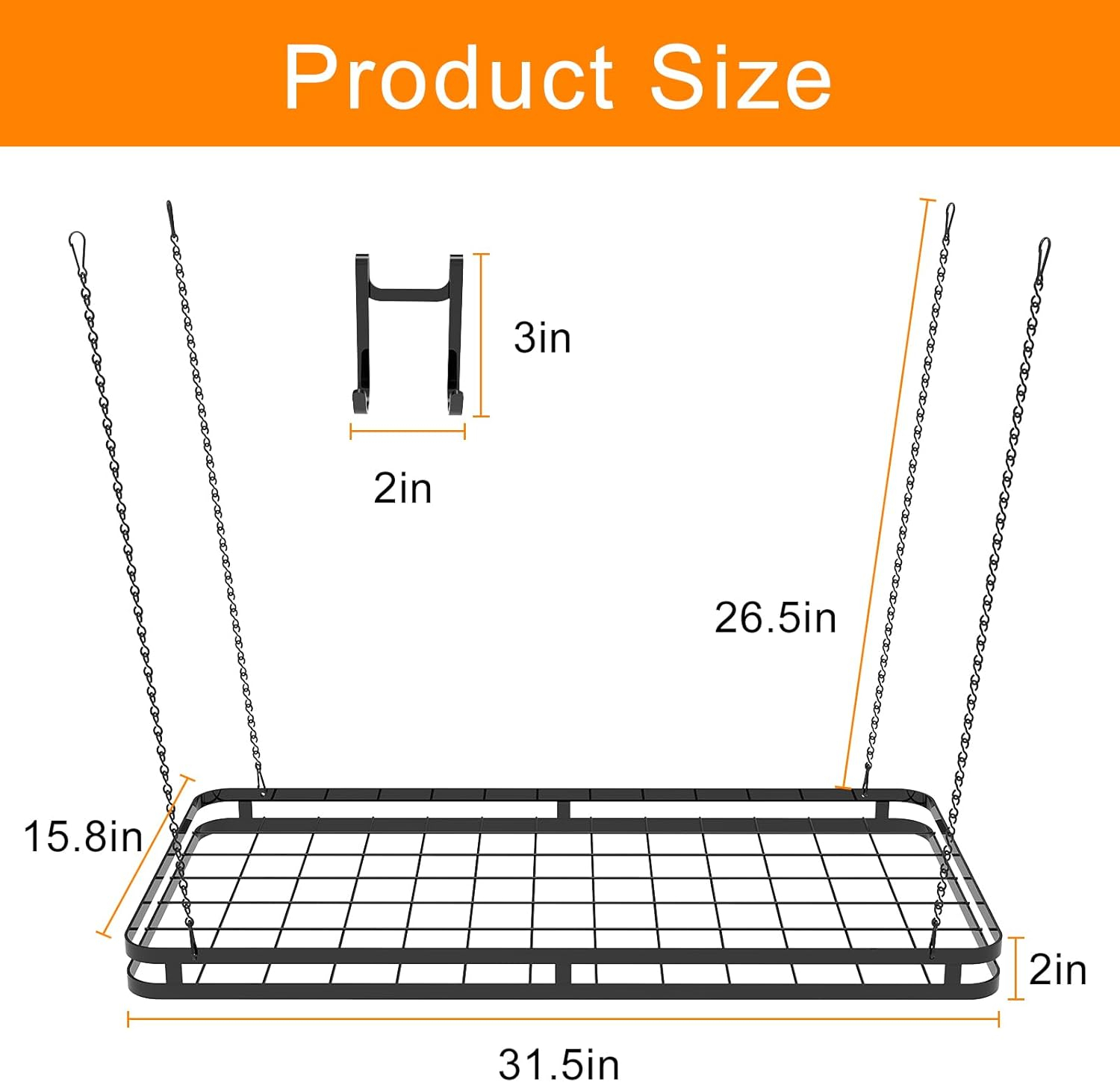 31.5 Inches Ceiling Pot Rack and Pan Rack for Ceiling with 12 Hooks, Storage Rack Multi-Purpose Organizer for Kitchen Organization, Home, Restaurant, Kitchen Cookware