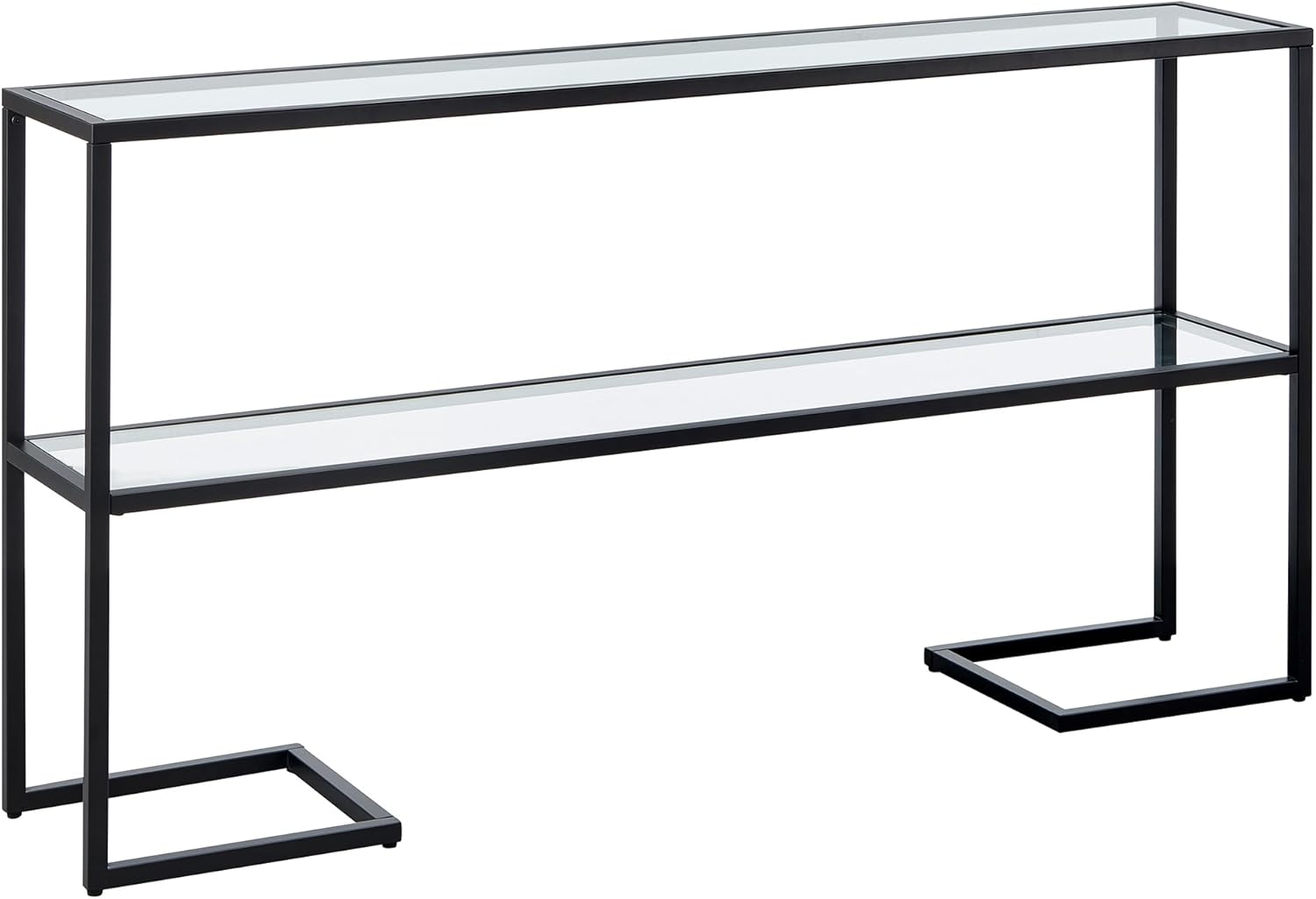 Evelyn&Zoe Errol 55" Wide Rectangular Console Table with Glass Top, Blackened Bronze