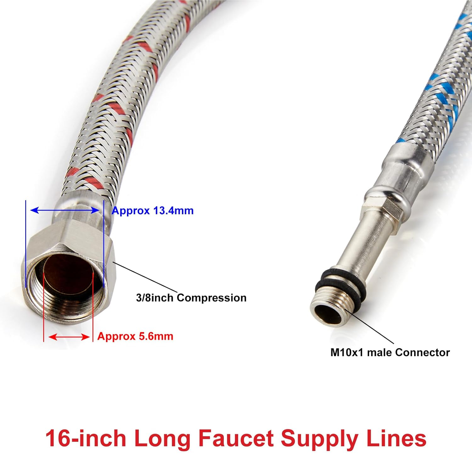 Midanya 24-Inch Long Faucet Connector Braided Stainless Steel Supply Hose 3/8-Inch Female Compression Thread x M10 Male Connector, x 2 Pcs (1 Pair)