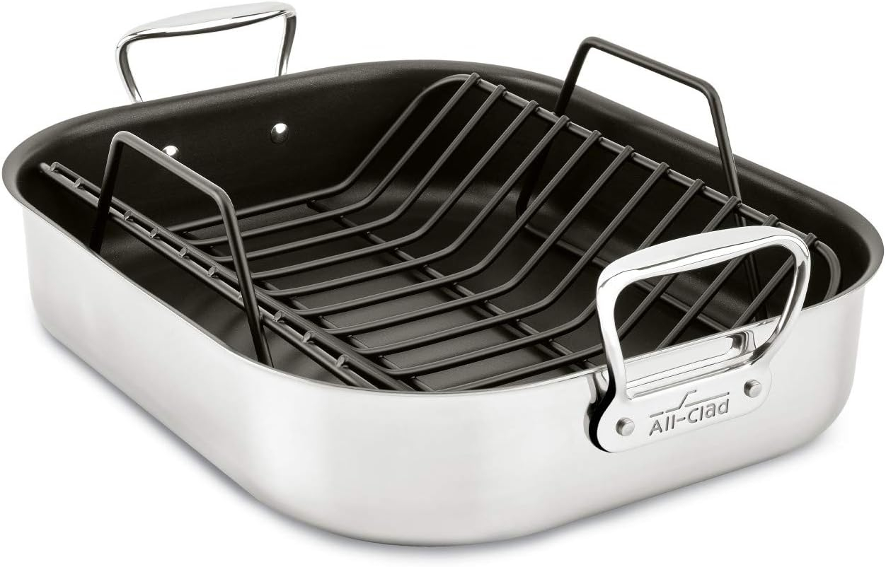 Large Stainless Steel Nonstick Roasting Pan with Rack and Handles