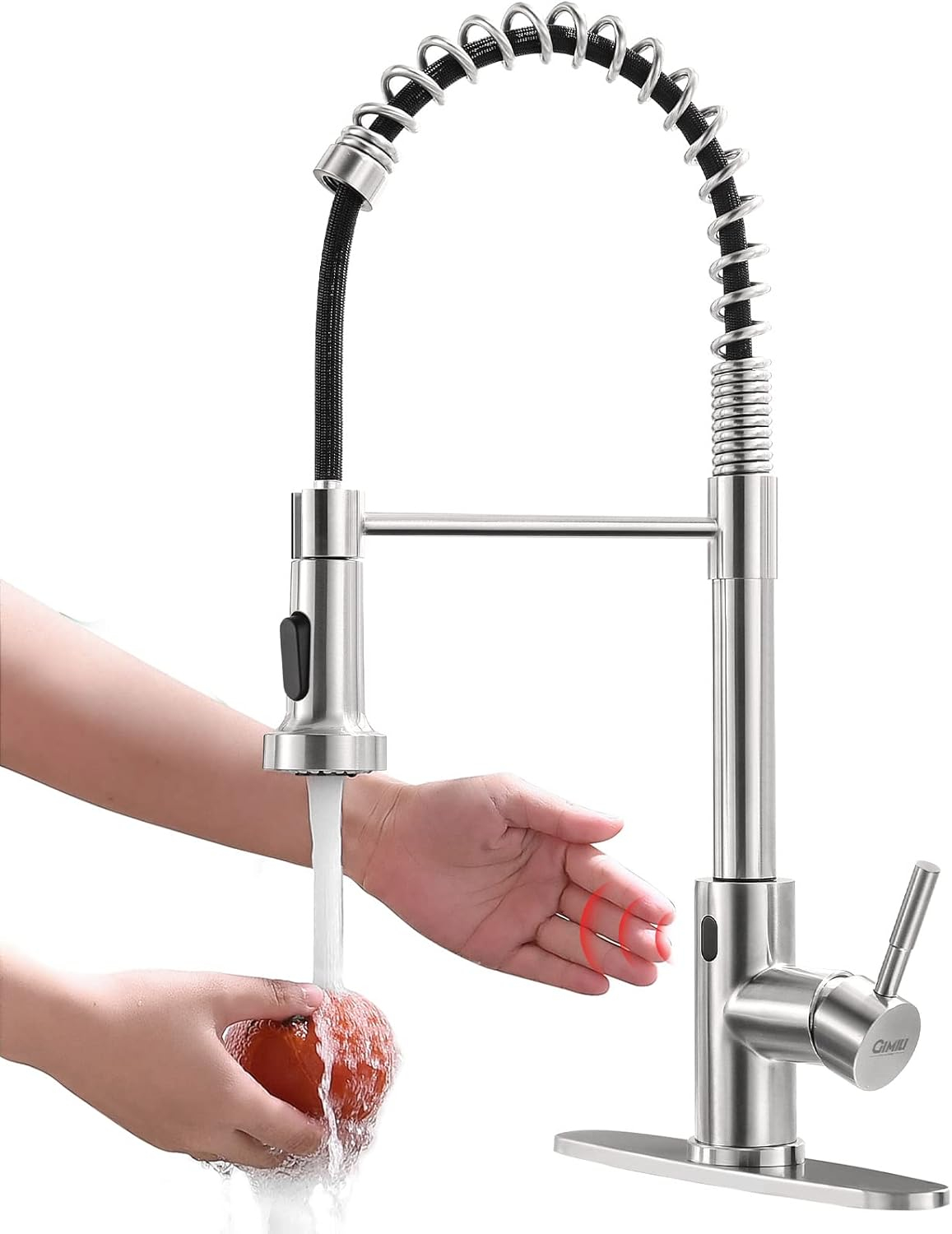 GIMILI Black and Gold Touchless Kitchen Faucet with Pull Down Sprayer Motion Sensor Smart Hands-Free Activated Single Hole Spring Faucet for Kitchen Sink