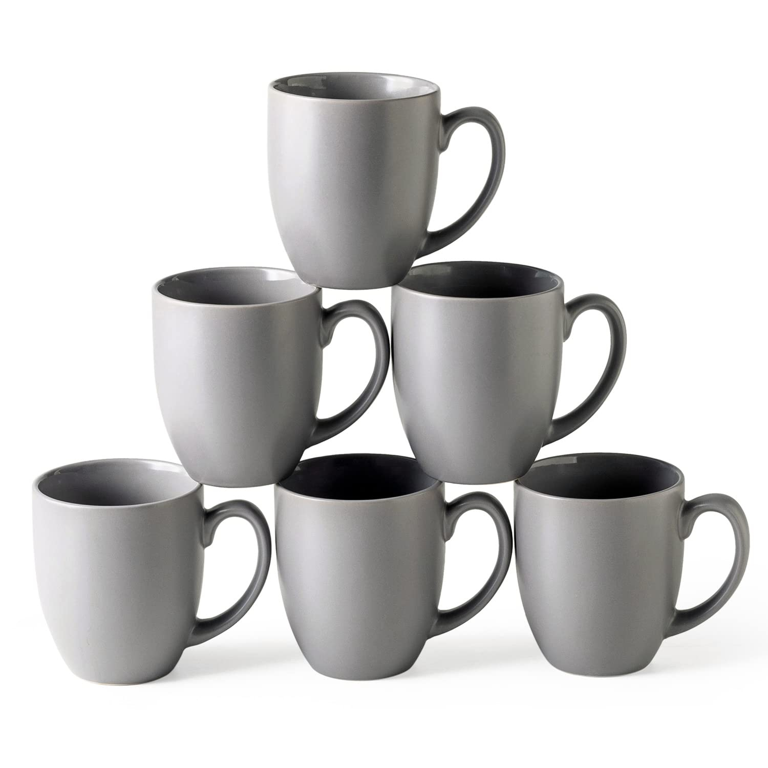 AmorArc Coffee Mugs Set of 6, Ceramic coffee mugs with large handle for Men Women,16oz Coffee Mugs for Coffee,Tea,Latte,Cocoa. Easy to Hold&Clean, Dishwasher&Microwave Safe, Matte Grey