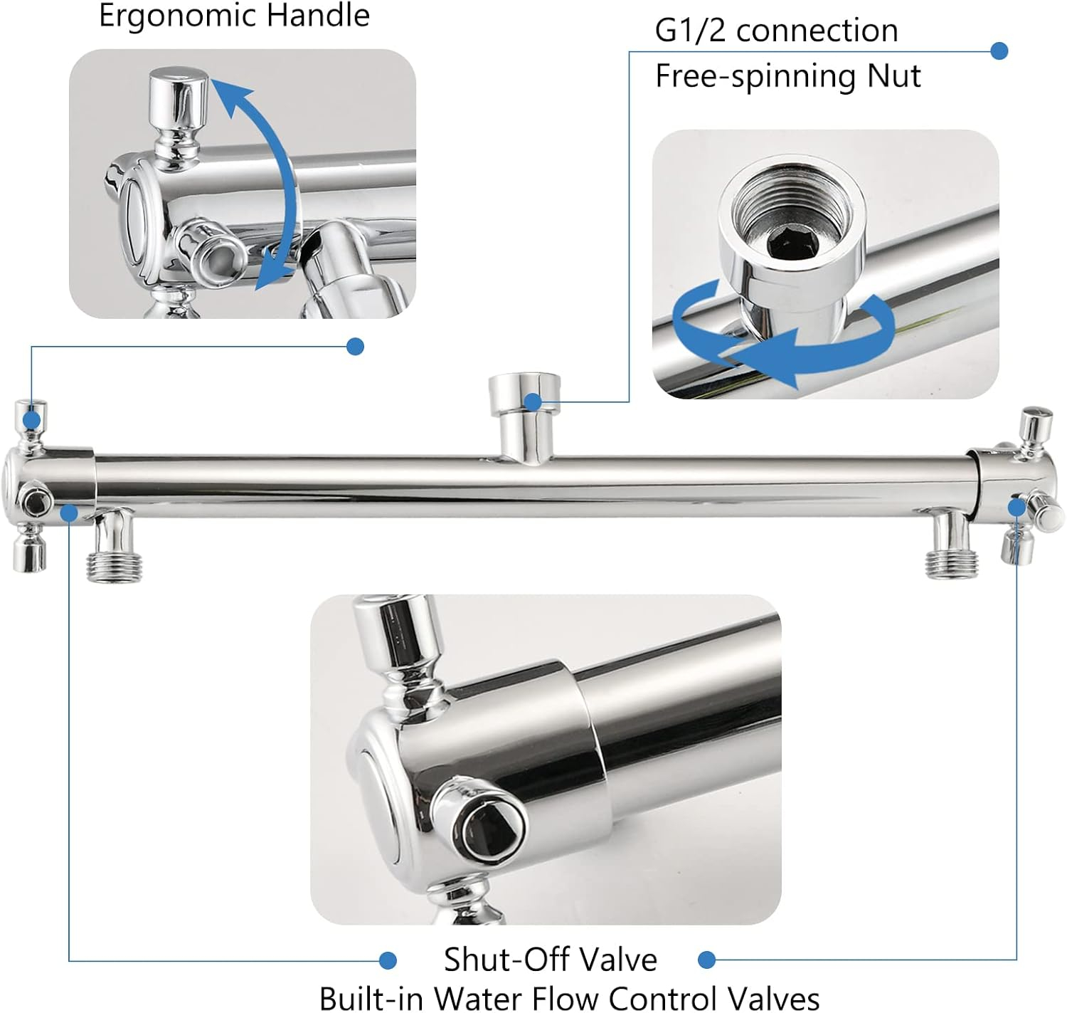 Proox Double Shower Head with Built-in Valve, High Pressure 6 Setting Dual Shower Head Design for Couple on Walk-in Bathroom or Single on Bathtub Bathroom - Chrome