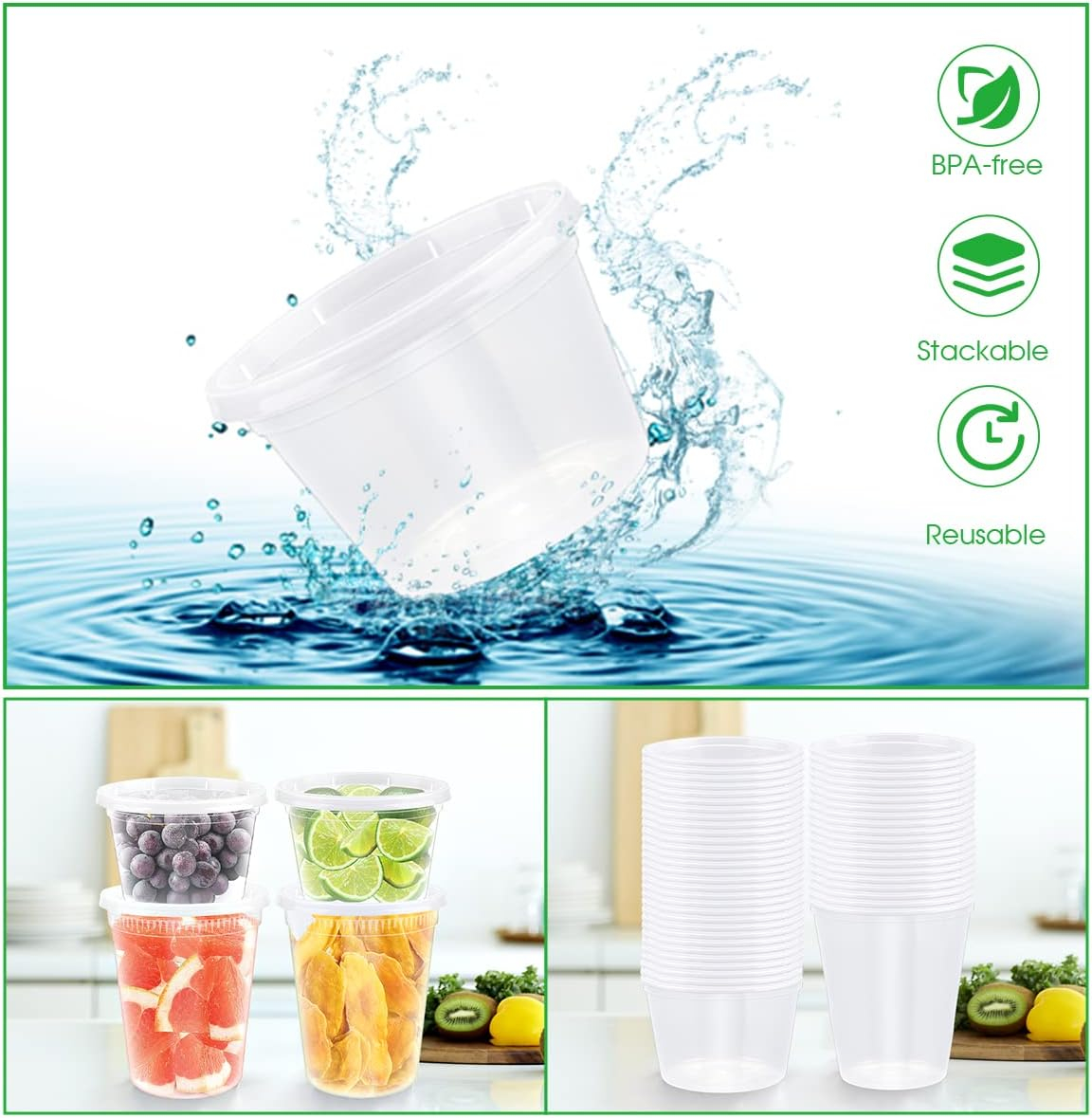 [60 Pack, 2 Size] Food Storage Containers with Lids,16oz, 32oz Plastic Airtight Deli Food Containers w Spoons, Microwave Freezer Food Container, BPA-Free Dishwasher Leakproof Clear Takeout Meal Preps