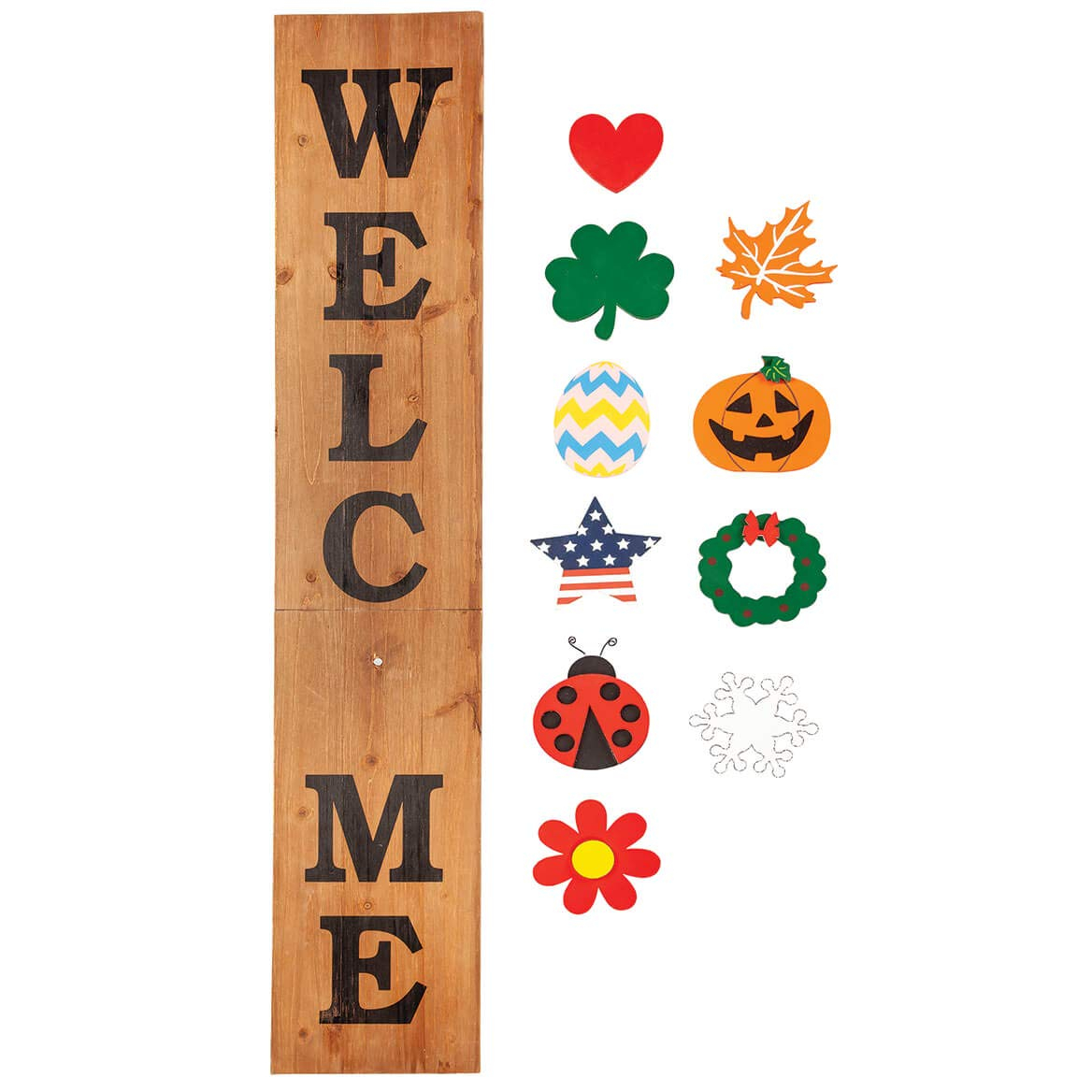 Fox Valley Traders Folding Wooden Welcome Sign, Including 10 Interchangeable Holiday Shapes with Magnets