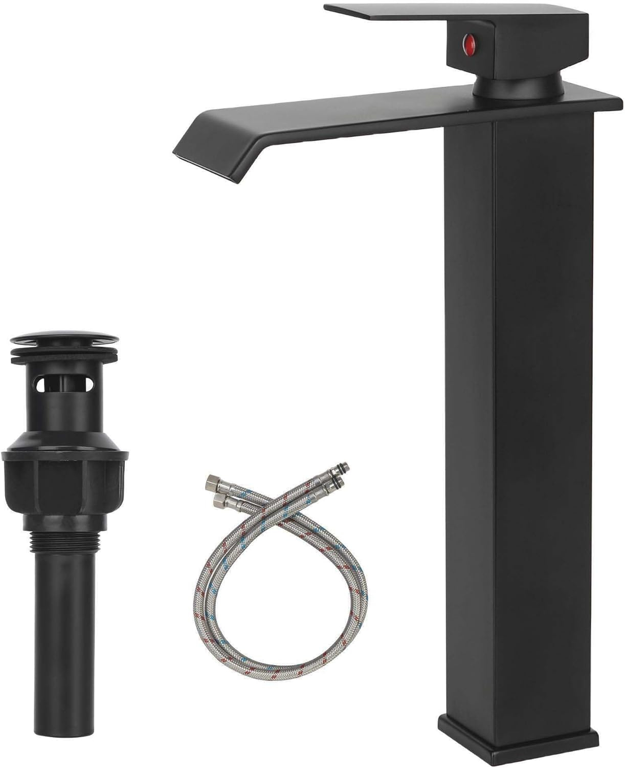 Matte Black Vessel Sink Faucet for Sink 1 Hole Single Handle Deck Mount Bathroom Sink Faucet Bowl Sink Mixer Tap with Pop Up Drain Combo Vanity RV Bar Sink Faucet