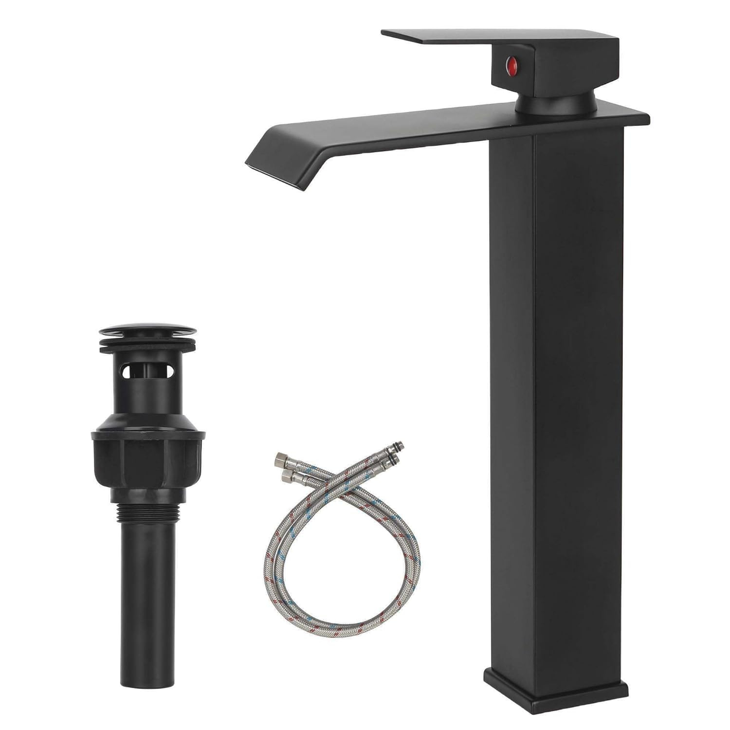 Matte Black Vessel Sink Faucet for Sink 1 Hole Single Handle Deck Mount Bathroom Sink Faucet Bowl Sink Mixer Tap with Pop Up Drain Combo Vanity RV Bar Sink Faucet