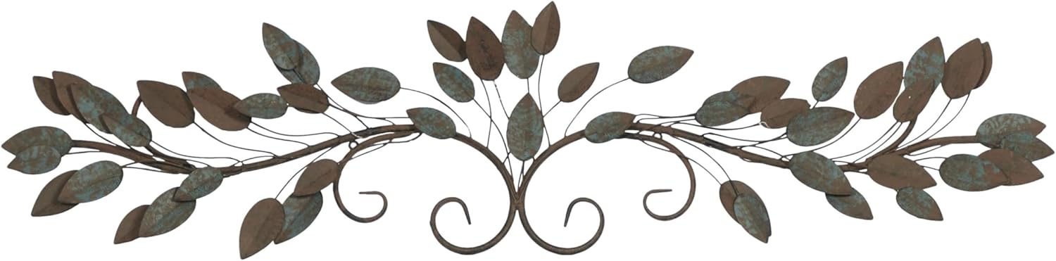 48 in. x  12 in. Metal Blue Leaf Wall Decor