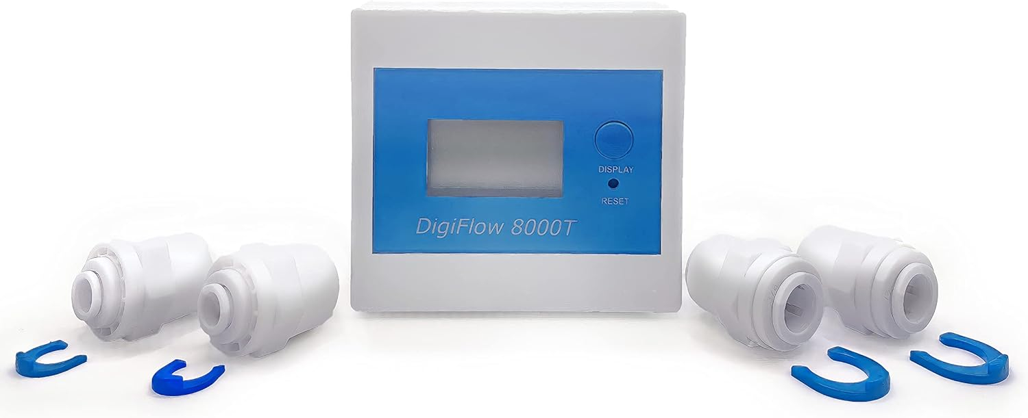 IDENTER Filter Monitor Flowmeter Digital LCD Display Water Liquid Control Flow Sensor 3/8" NPT Liter/Gallon Counting Down