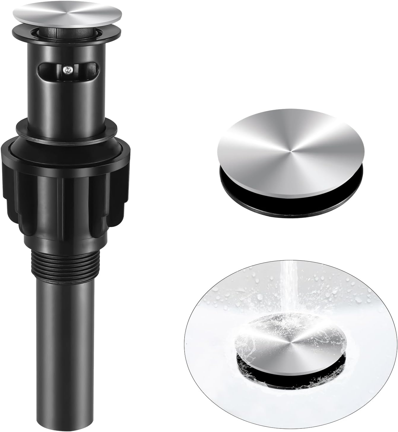 Pop Up Stopper Bathroom Sink Drain with Overflow Vessel Sink Drain for Bathroom Matte Black Pop Up Drain Stopper Anti Clog Strainer Assembly with Strainer Lavatory Vanity Vessel Pop Up Drain Stopper