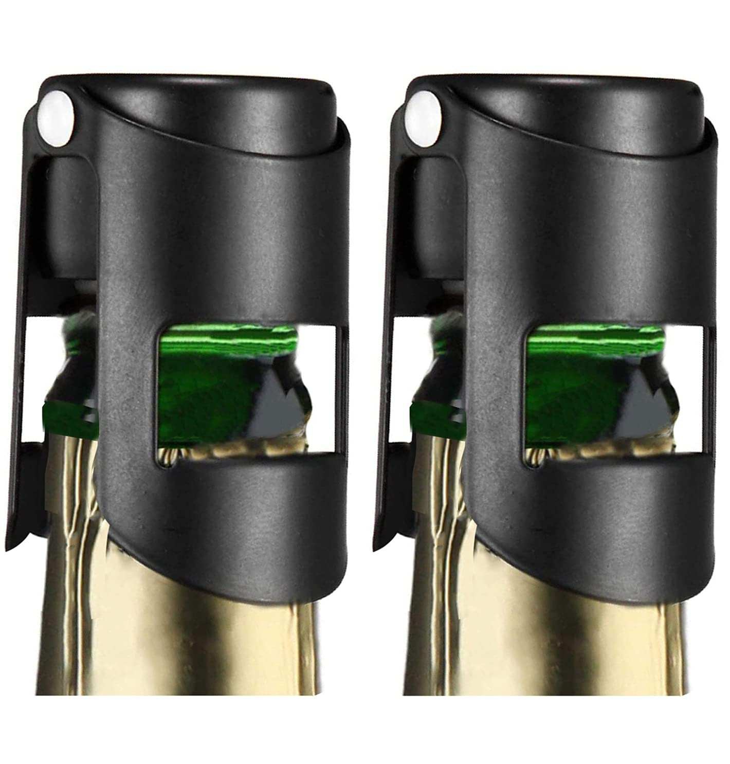 2Pack Champagne Stopper Black - Professional Champagne Saver Bottle Stopper with Pure Silicone Airtight Seal - Stainless Steel Prosecco, Cava, and Sparkling Wine Stopper