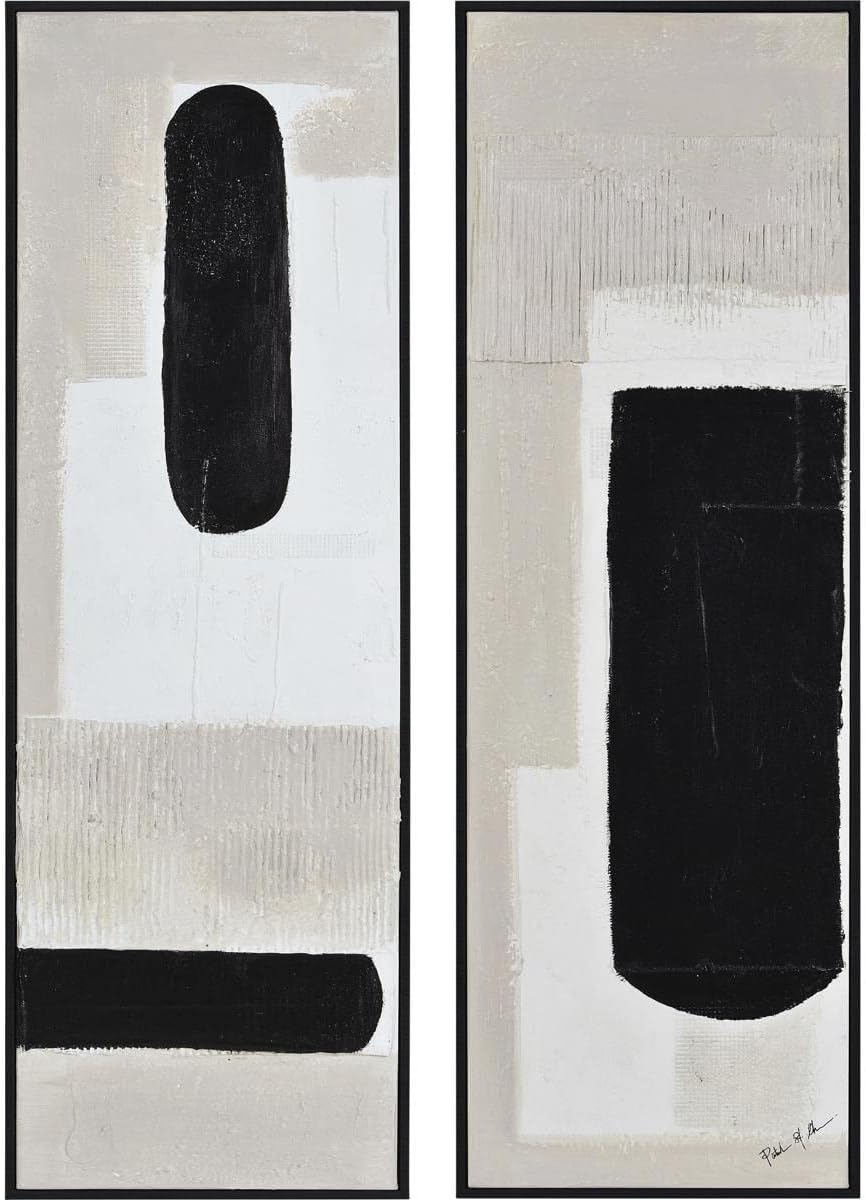 Rectangular Multicolor Hand Painted Canvas Art with Black Frame