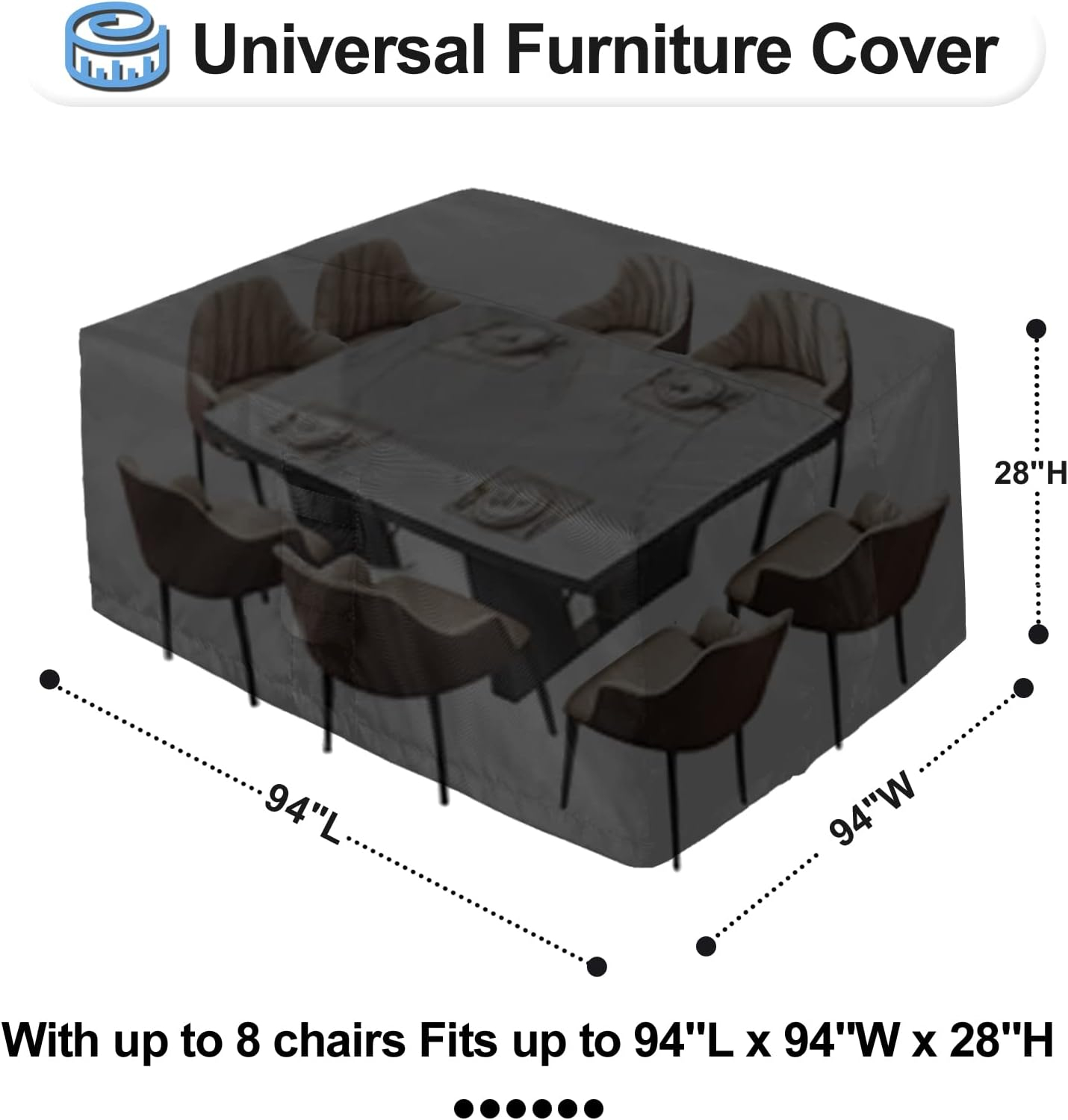 OutdoorLines Outdoor Waterproof Patio Table Furniture Set Covers - Rectangle Couch Sectional Cover Outside Weatherproof Patio Furniture Covering for Deck, Lawn and Backyard 126"L x 63"W x 28"H, Black