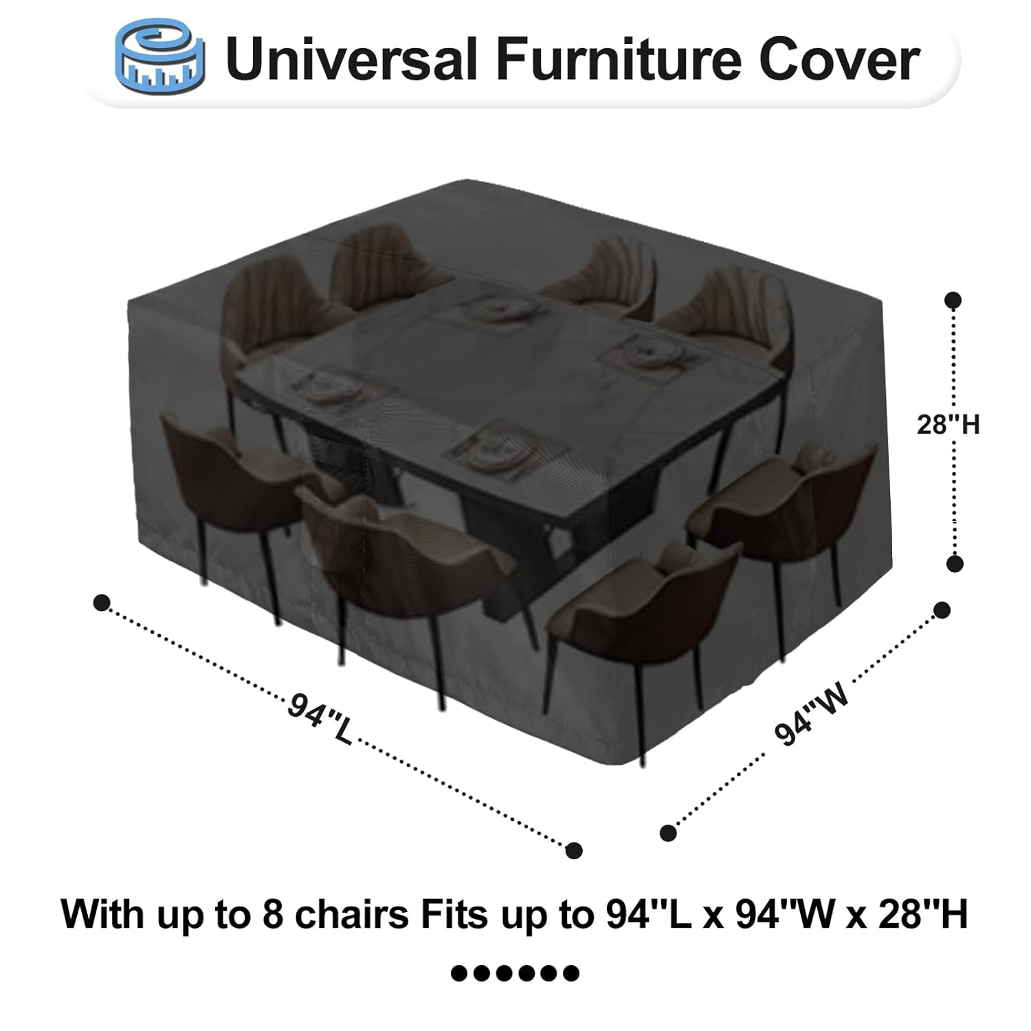 OutdoorLines Outdoor Waterproof Patio Table Furniture Set Covers - Rectangle Couch Sectional Cover Outside Weatherproof Patio Furniture Covering for Deck, Lawn and Backyard 126"L x 63"W x 28"H, Black